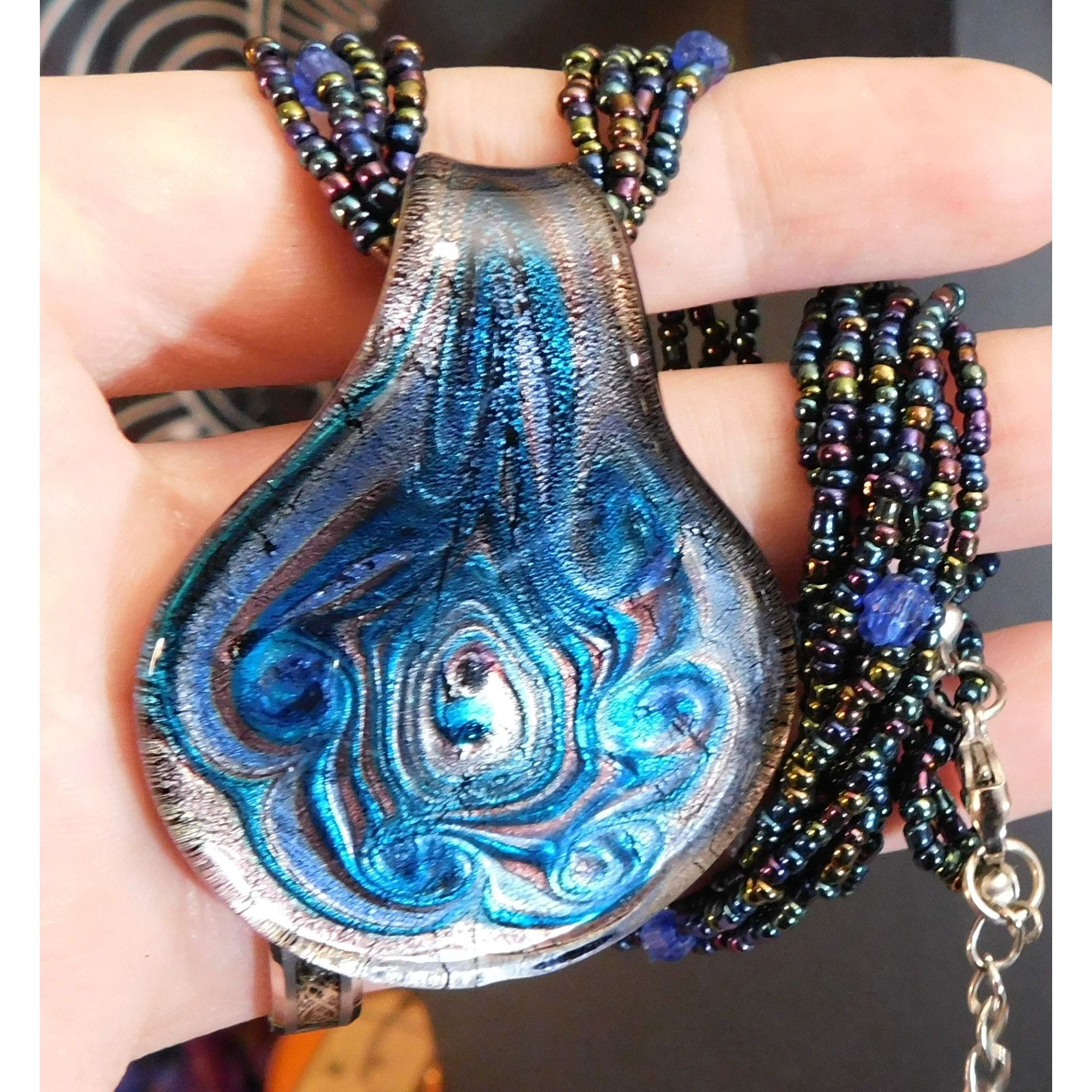 Other Mermaidcore Swirly Blue Glass Pendant Necklace With Oil Slic Size ONE SIZE - 3 Thumbnail