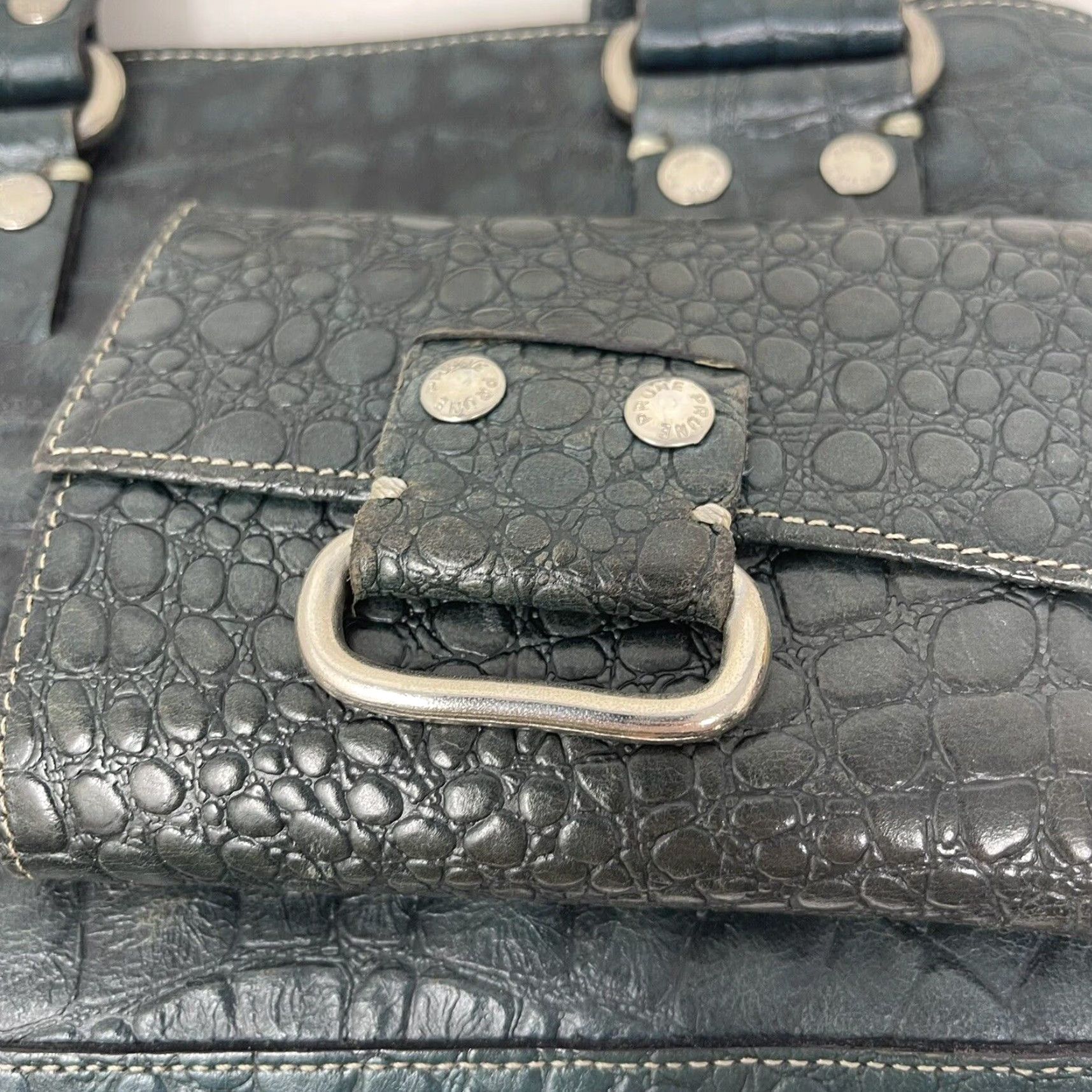 Vintage Prune Designer Leather Satchel Handbag Medium Blue Elegant Womens Size ONE SIZE - 4 Thumbnail