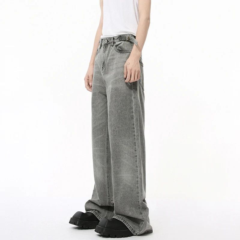 Japanese Brand × Jean Adjustable Belt Solid Grey Colour Loose Jeans Size US 29 - 4 Thumbnail