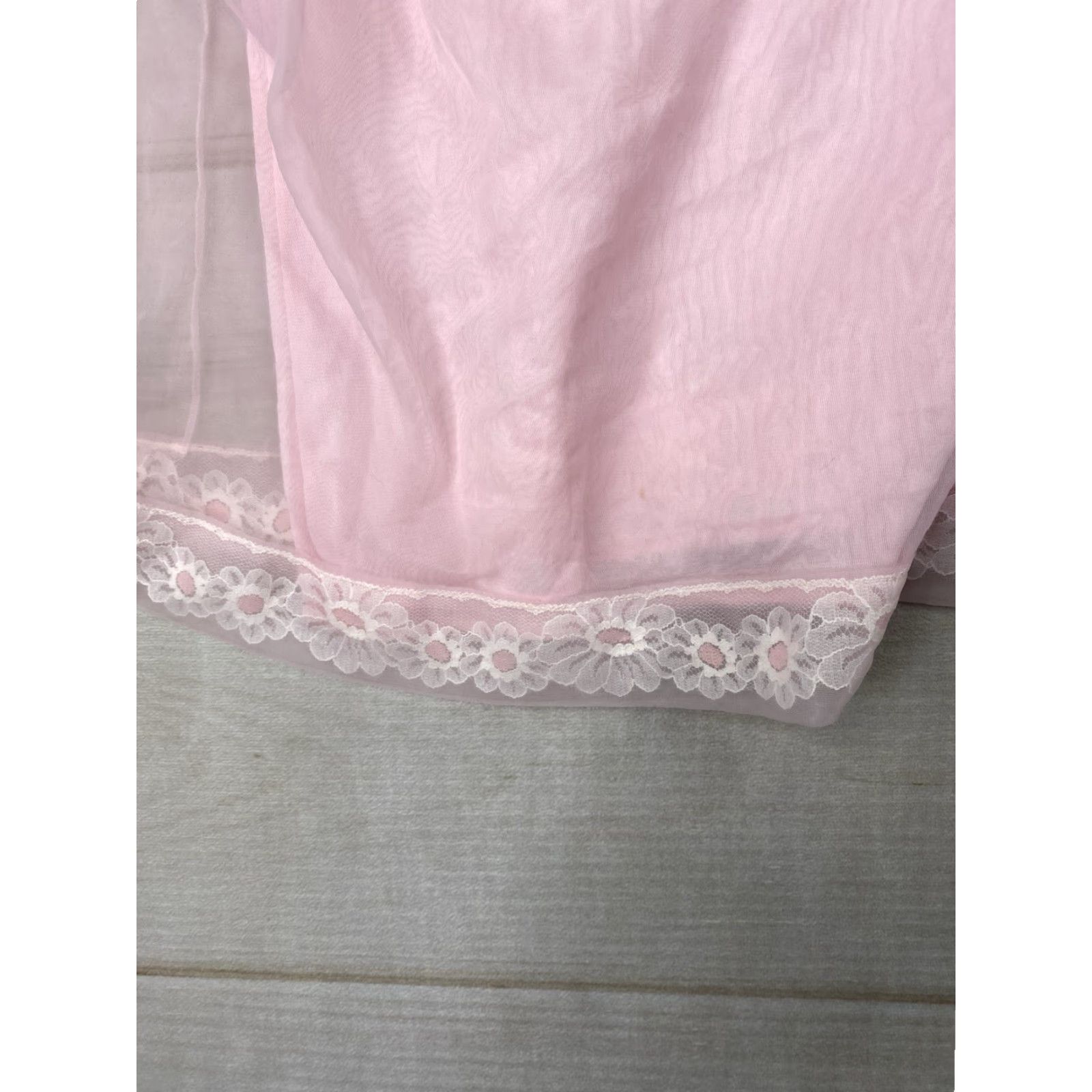 Vintage Miss Elaine Nightgown Chemise Sheer Daisy Lace Trim Lingerie Nylon Pink 1960s Vintage Size ONE SIZE - 4 Thumbnail