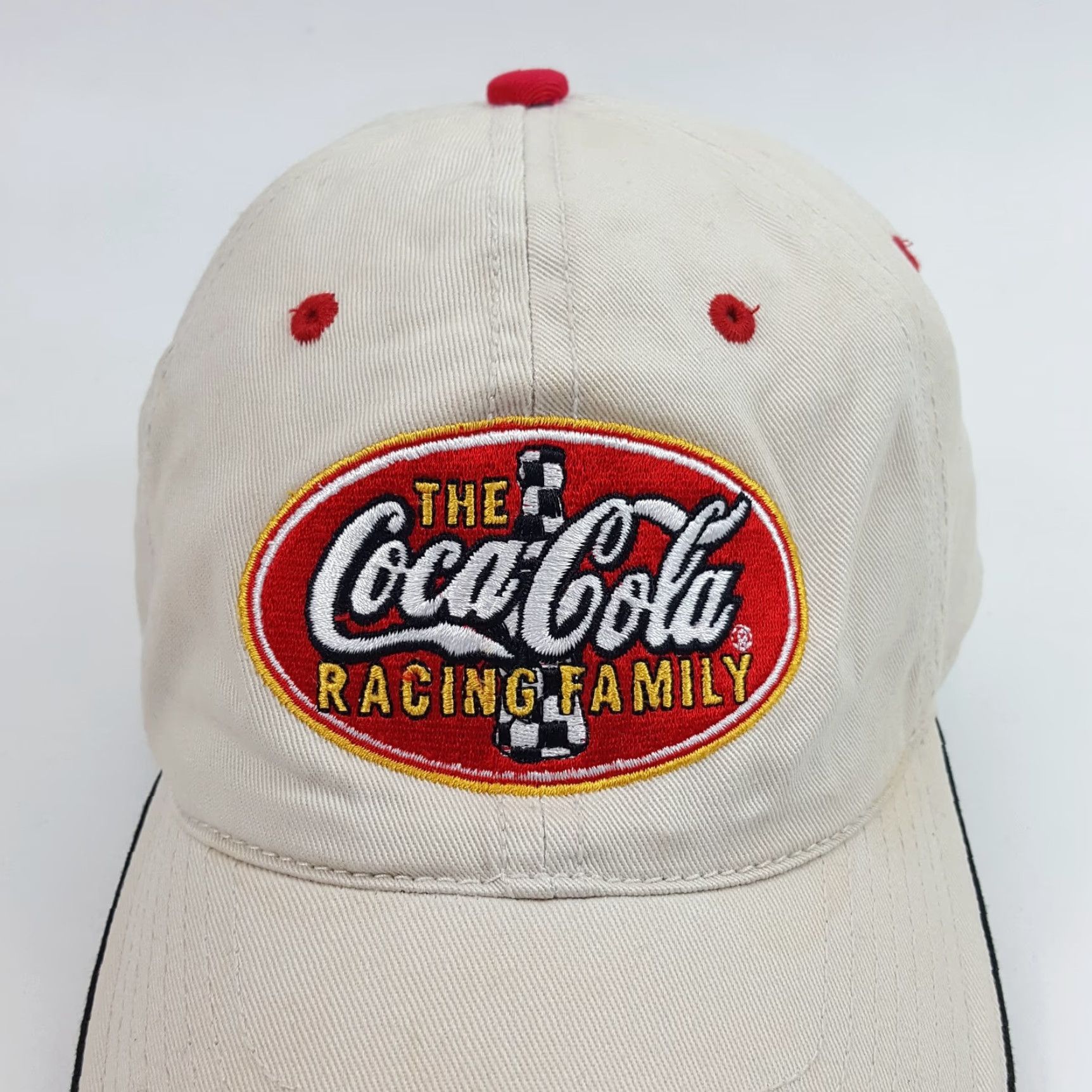 Vintage VINTAGE Coca-Cola Racing NASCAR Team Adjustable Baseball Cap Hat OSFA Beige Retro 90s Mens Size ONE SIZE - 2 Thumbnail