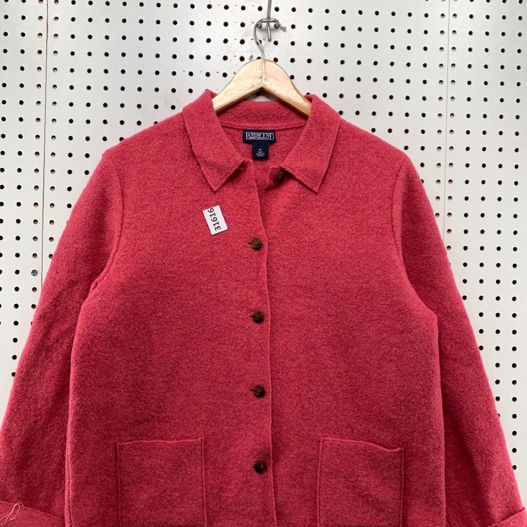 Lands' End Lands’ End 100% Wool Cardigan Jacket Women's Size 14 Pink Coral Button Long Sleeve Size XL / US 12-14 / IT 48-50 - 5 Thumbnail