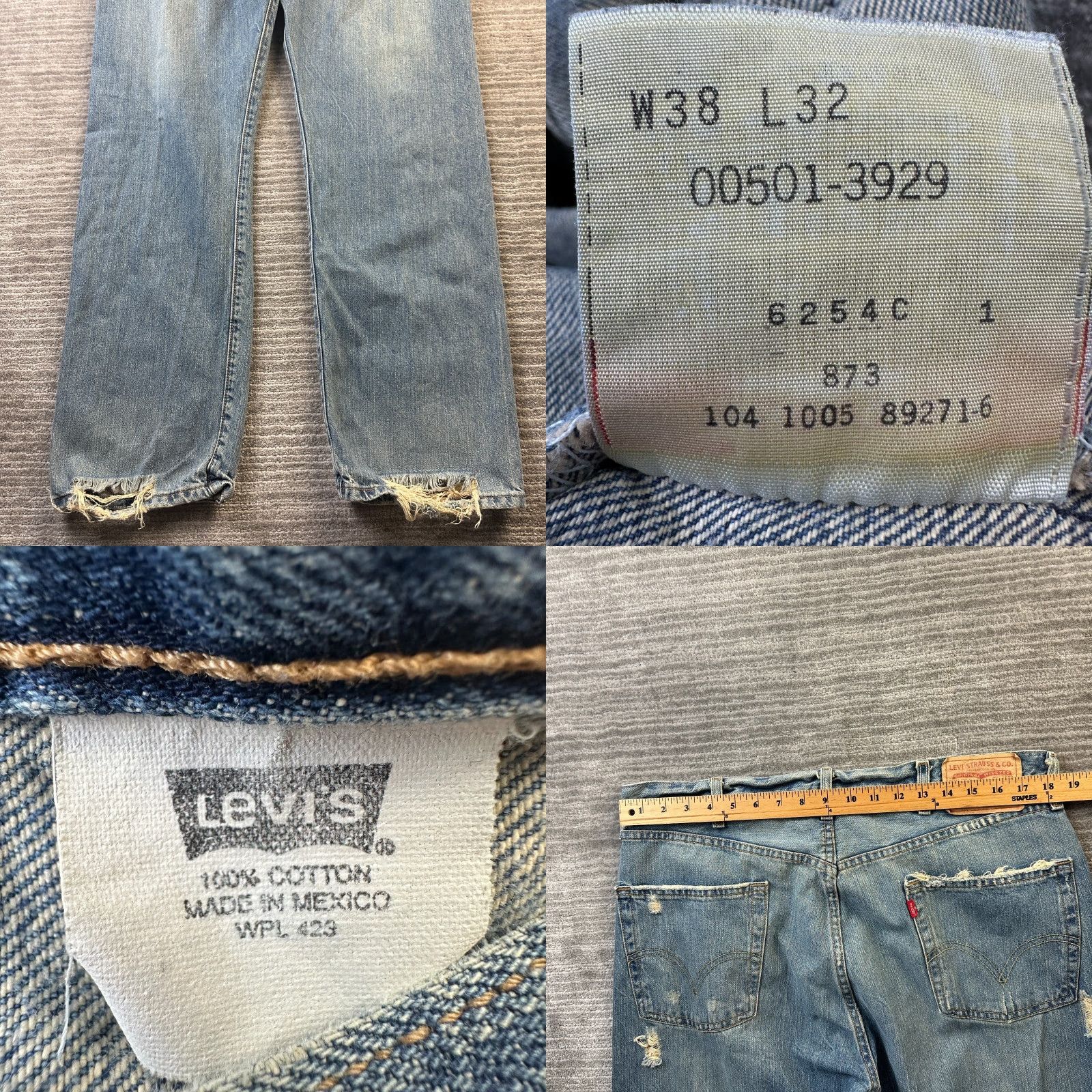 Levi's VINTAGE Levi's 501 Jeans Mens 38x32 Medium Blue Distressed 90s 2005 Regular Waist 36 Inseam 32 Size US 38 / EU 54 - 8 Thumbnail