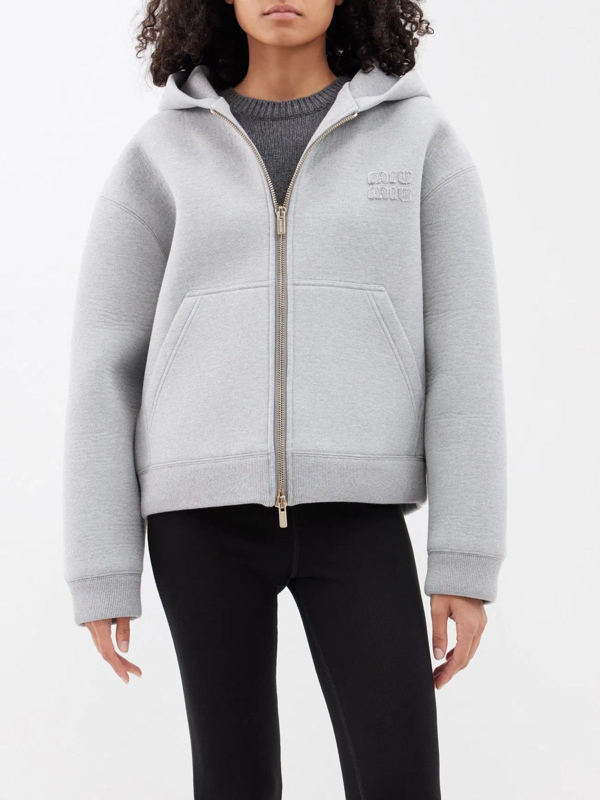 Miu Miu Miu Miu grey embroidered cotton zip hoodie Size XS / US 0-2 / IT 36-38 - 10 Thumbnail