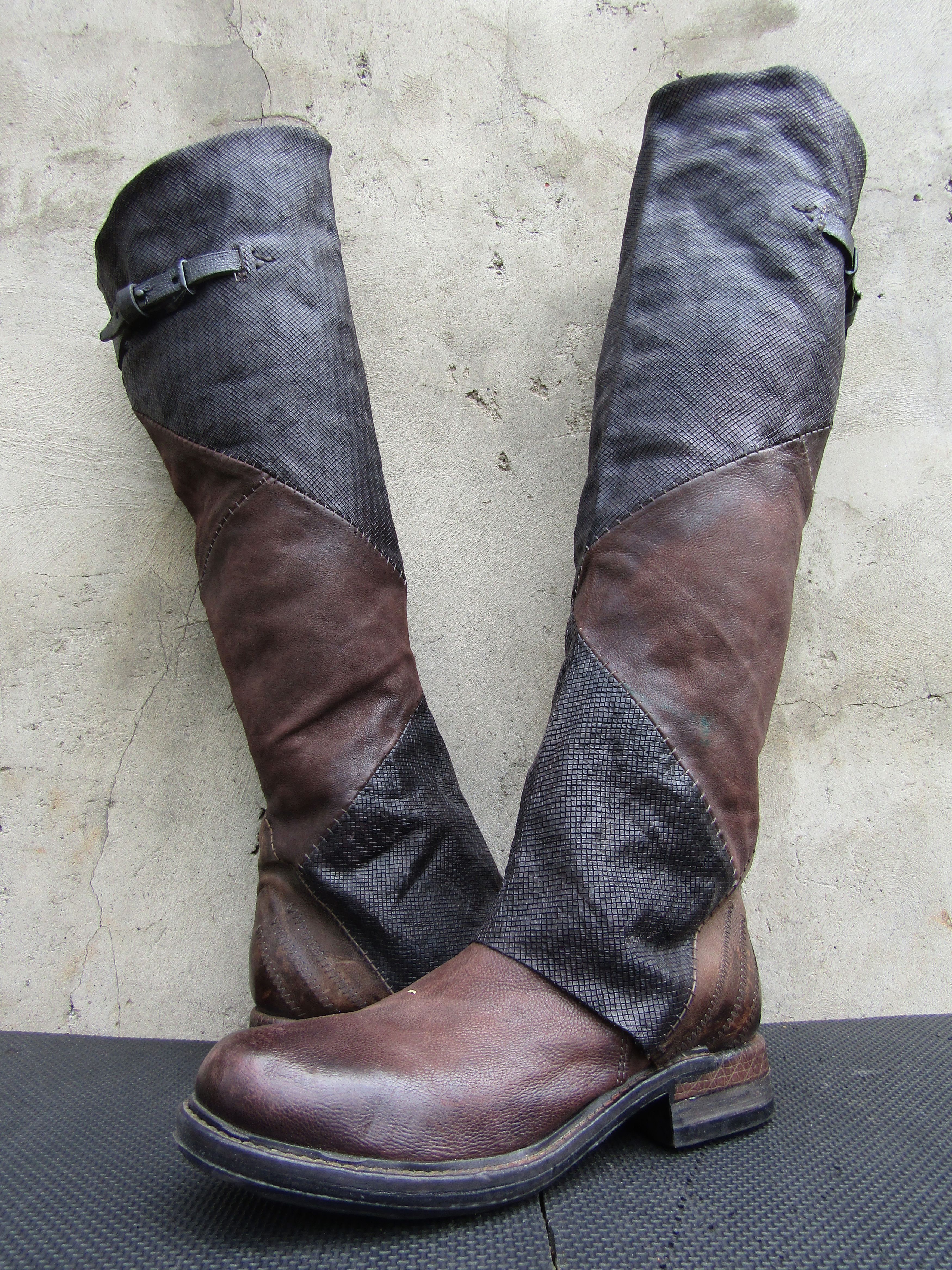 A S 98 x Avant Garde A.s.98 Airstep Zip Distressed Tall High Knee Leather Shoes in Brown, Women's (Size 9.5)
