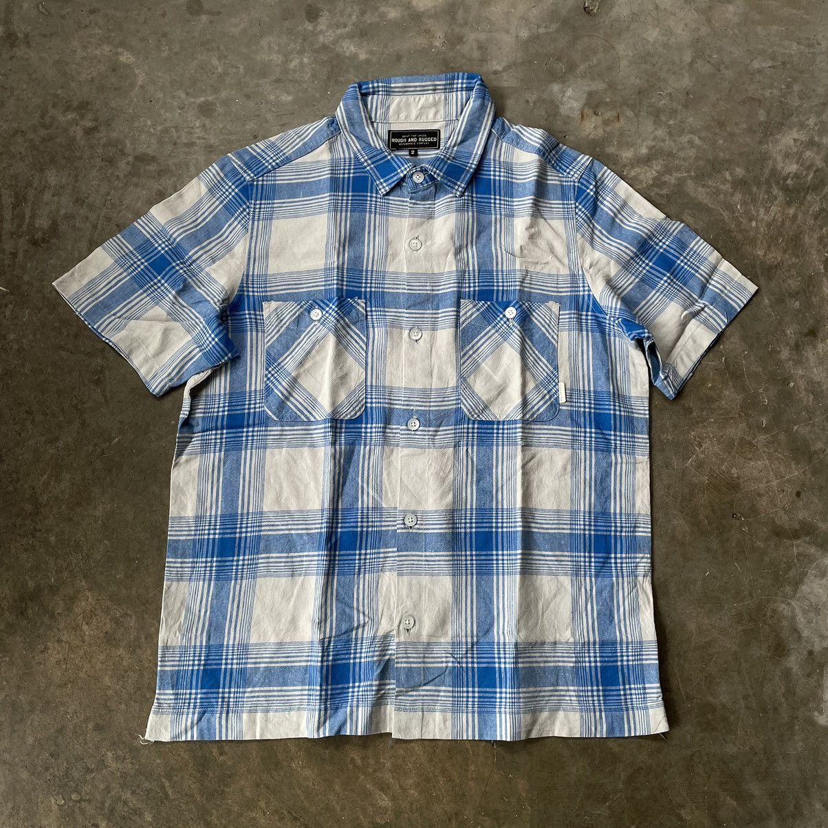 image of Designer Rough And Rugged Rayon Plaid Shirt in Blue/White, Men's (Size XL)