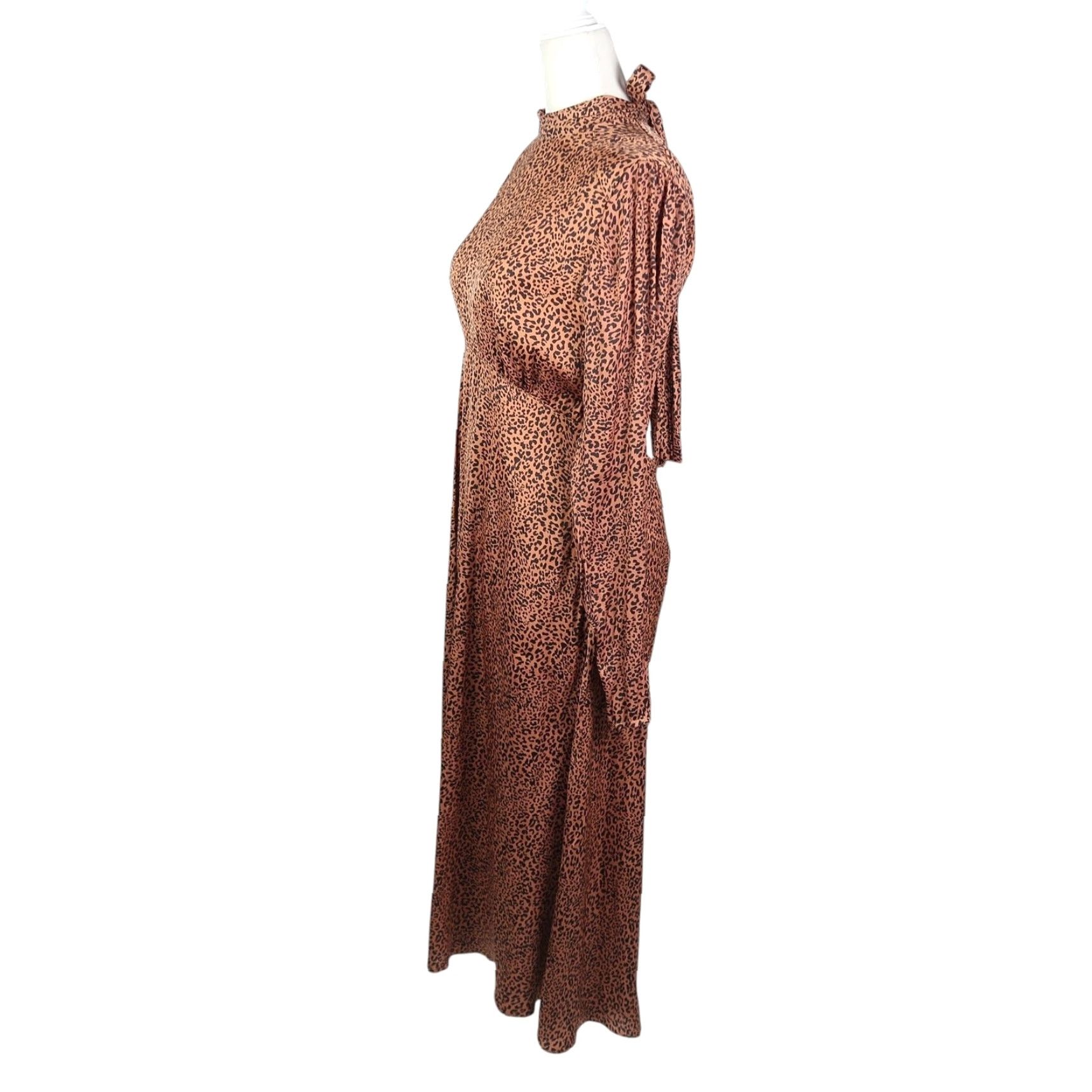 Free People Free People Loveless Leopard Brown and Black Satin Midi Dress 8 Womens Satin Dress Animal Print Midi Party Bohemian Long Sleeve Size M / US 6-8 / IT 42-44 - 3 Thumbnail