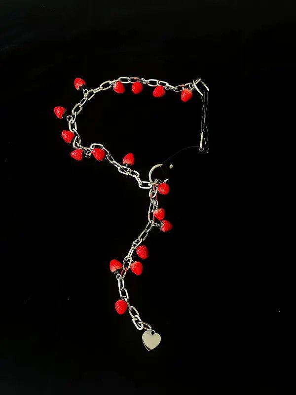 Jewelry Black Chain Belt with Red Pom Pom Charms, Fashion Accessory Size ONE SIZE - 6 Thumbnail