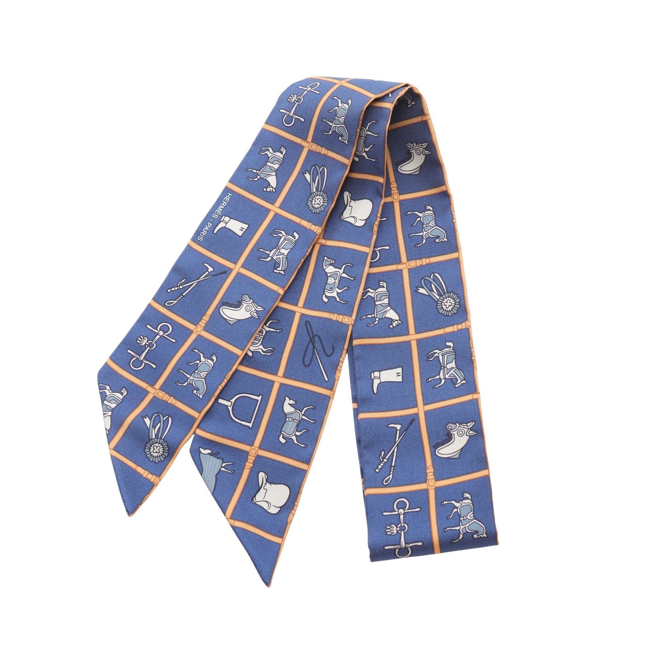 Hermes Hermes Twilly Couvertures Et Tenues De Jour Scarf Silk Navy Light Beige White Size ONE SIZE - 1 Thumbnail
