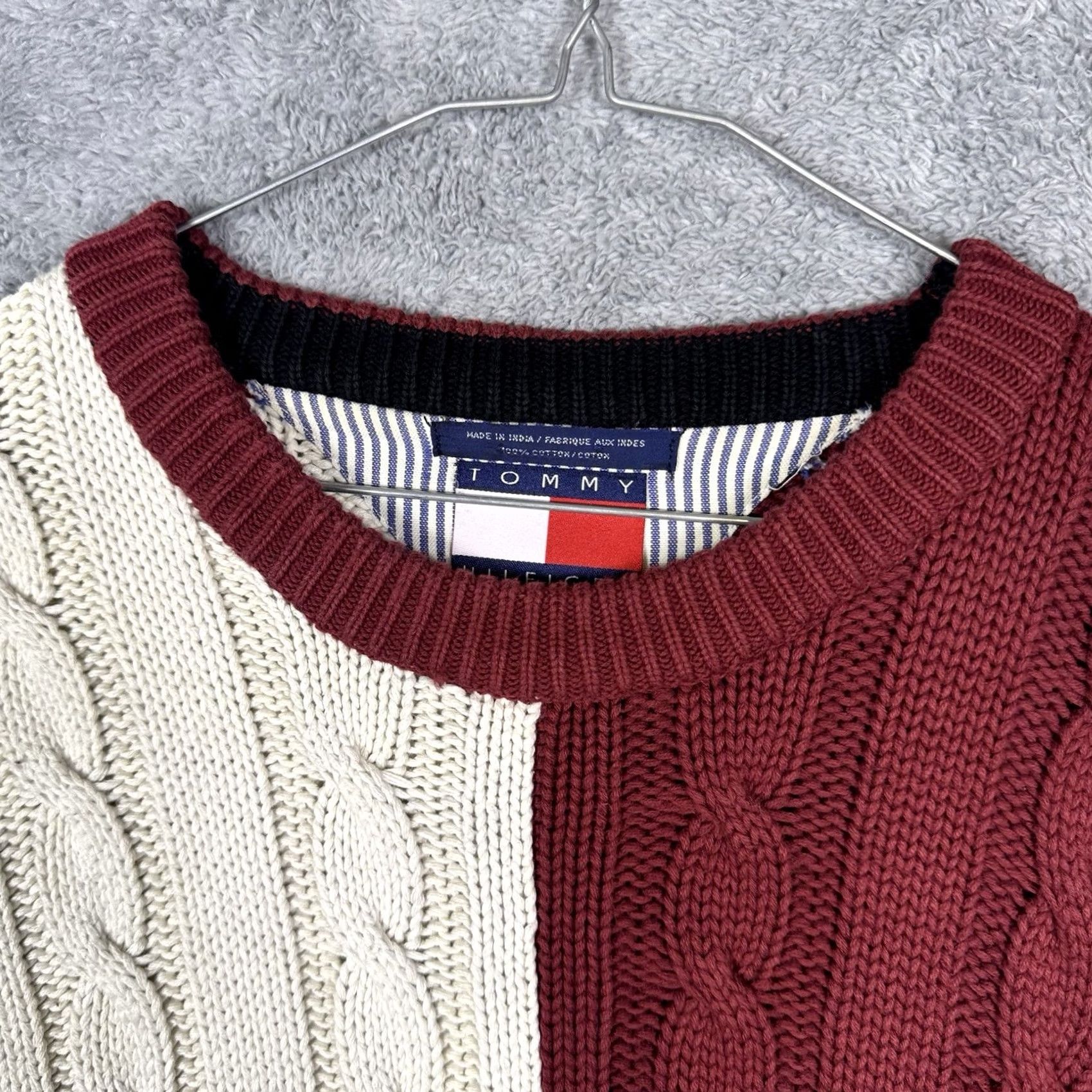 Tommy Hilfiger Vtg Tommy Hilfiger Cable Knit Sweater Mens XL Crest Rugby Stripe Pullover Knit Size US XL / EU 56 / 4 - 7 Thumbnail