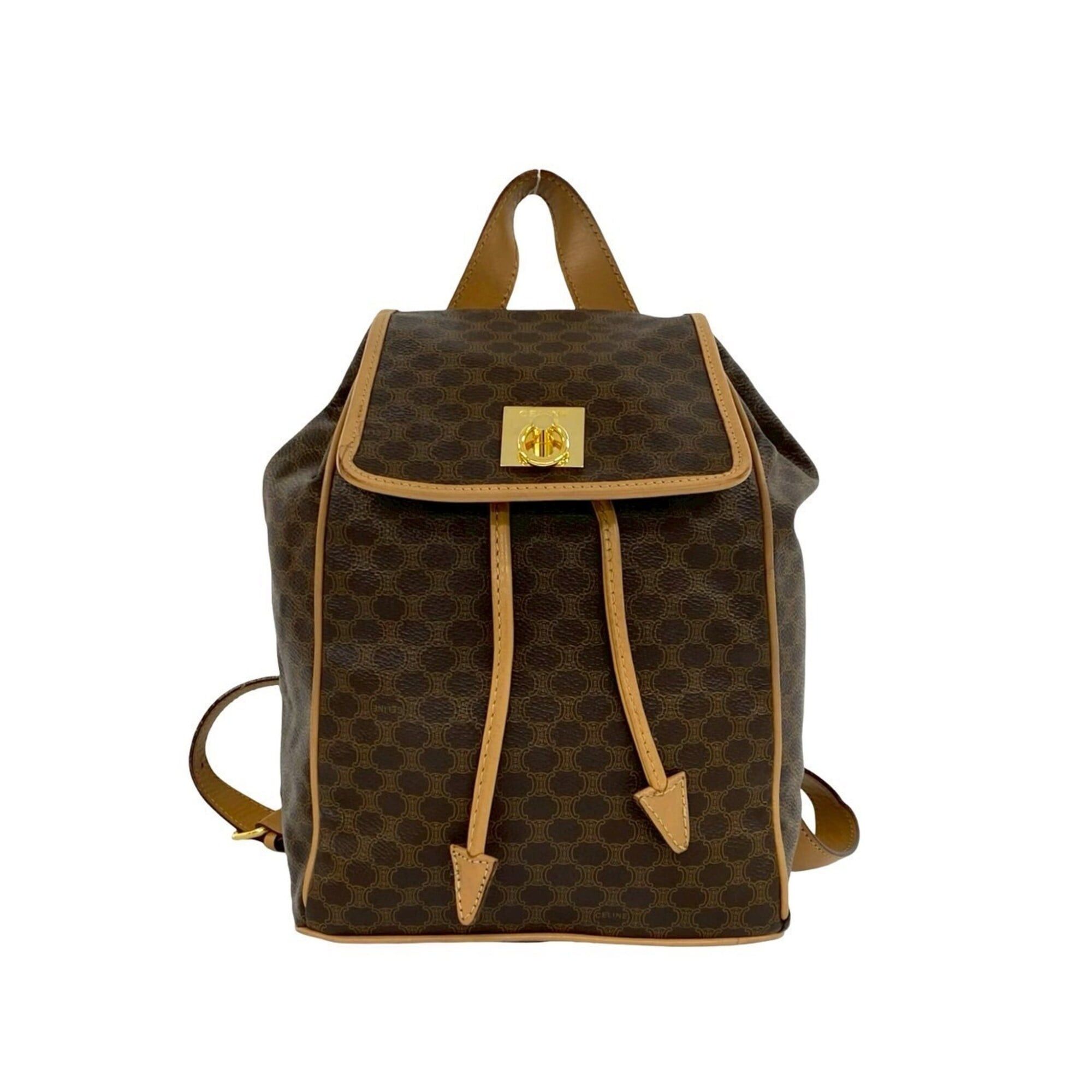 Celine CELINE Vintage Macadam Blazon Triomphe Pattern Logo Ring Hardware Leather Backpack Brown 92831 Size ONE SIZE - 1 Thumbnail
