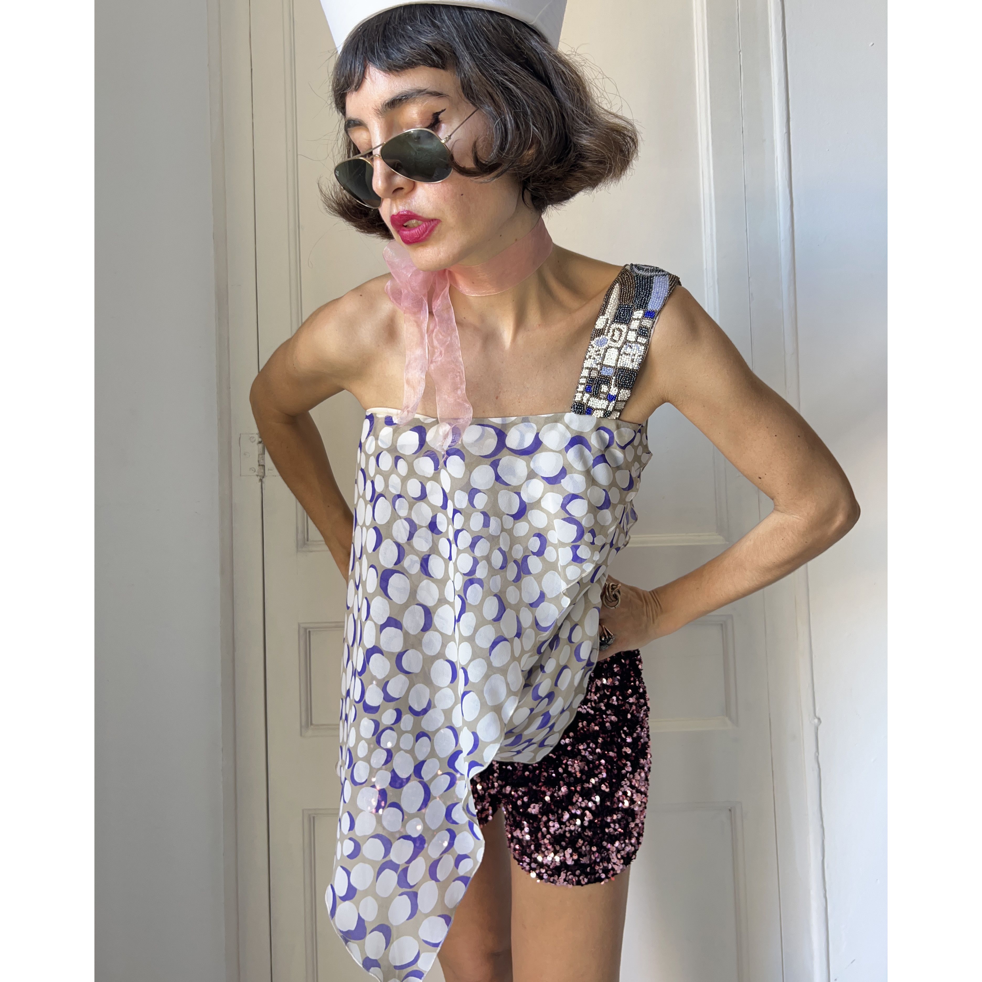 Vintage Vintage Y2K Asymmetrical Polka Dot Blouse Size M / US 6-8 / IT 42-44 - 7 Thumbnail