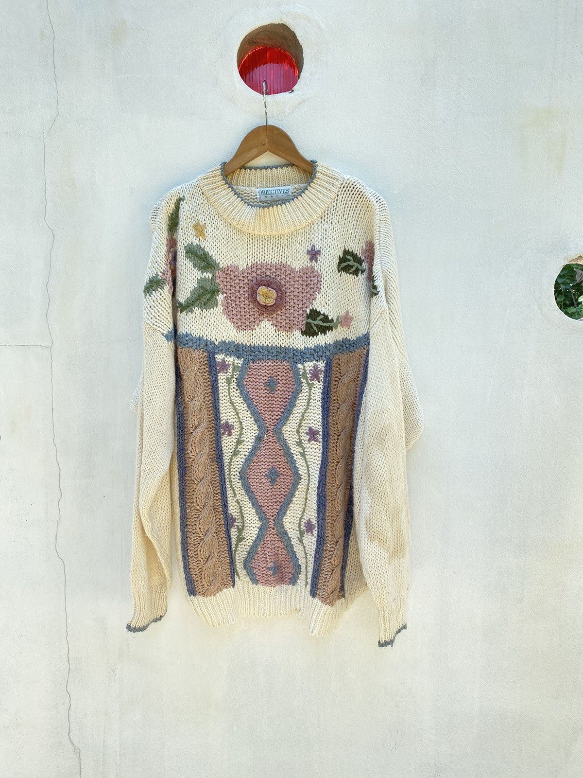 Designer × Vintage OBJECTIVES Floral Embroidery Knit Sweater Size XL / US 12-14 / IT 48-50 - 24 Thumbnail