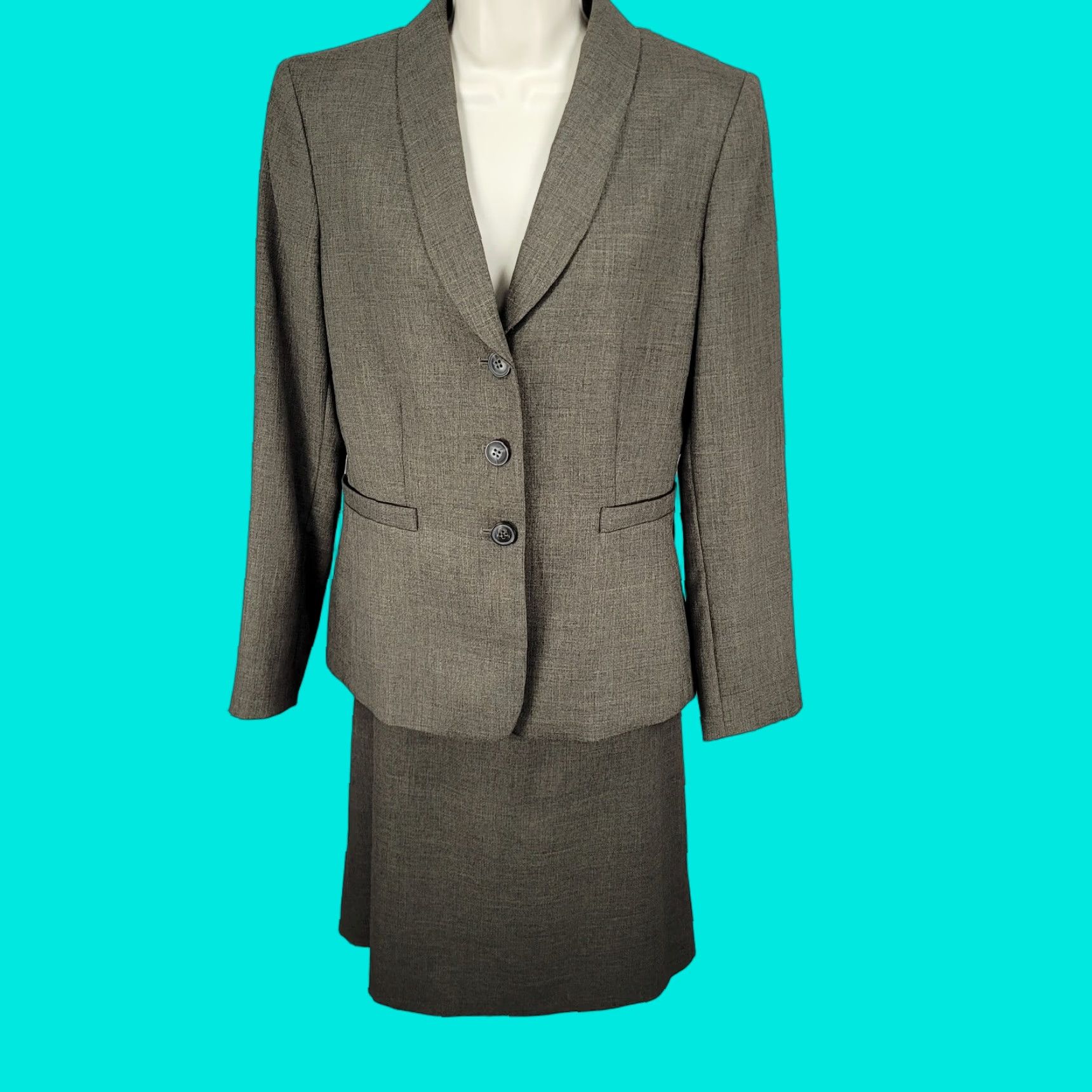 Alex Marie Brown 3 Button Shawl Blazer Skirt Suit 2 Piece Set Lined Size 12 - Brown Women 100% Polyester