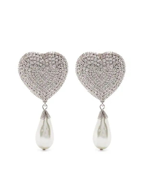 Alessandra Rich Alessandra Rich Heart Silver-tone Faux pearl Clip Earring Size ONE SIZE - 1 Thumbnail