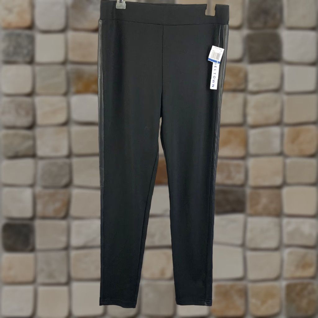 Vintage Tinseltown Pants NWT XL Cropped Ponte Knit 30"W 26" Inseam Black Faux Leather Trim Size 40" / US 18 - 1 Thumbnail