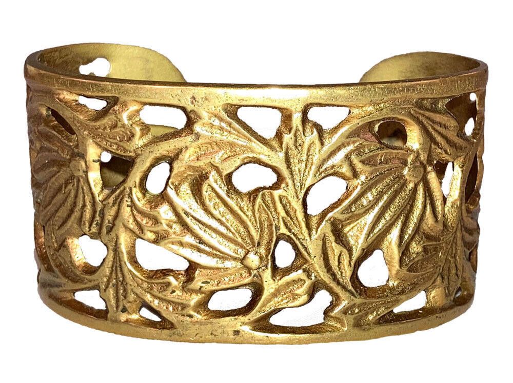 Designer Vintage Brass Southeast Asian Cut Out Lotus Bracelet Cuff Size ONE SIZE - 1 Thumbnail