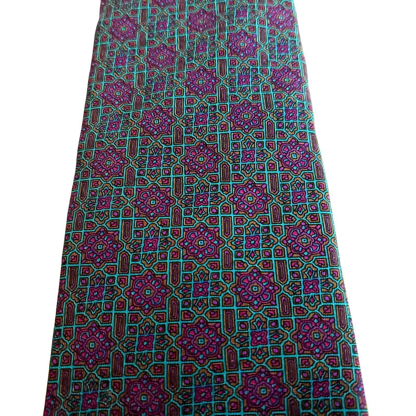 Guy Laroche Guy Laroche Green Purple Abstract Geometric Print Short Silk Size ONE SIZE - 2 Thumbnail