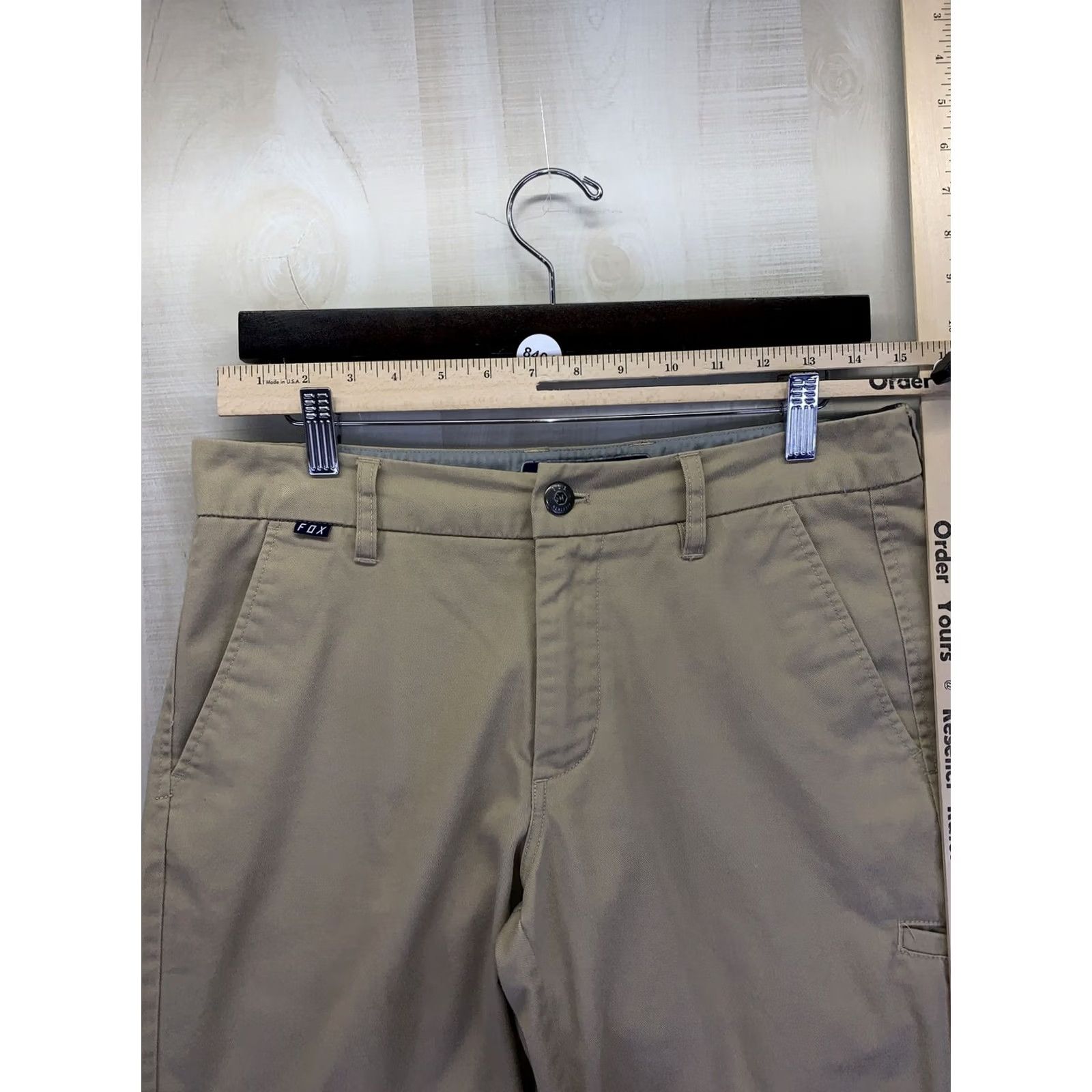 Fox Racing Fox Racing Mens Khaki Chino Shorts Size 29-8404 Regular 29in Beige Cotton Blend Front Flat Embroidered Logo Casual Travel Mens Shortings Size US 29 - 2 Thumbnail