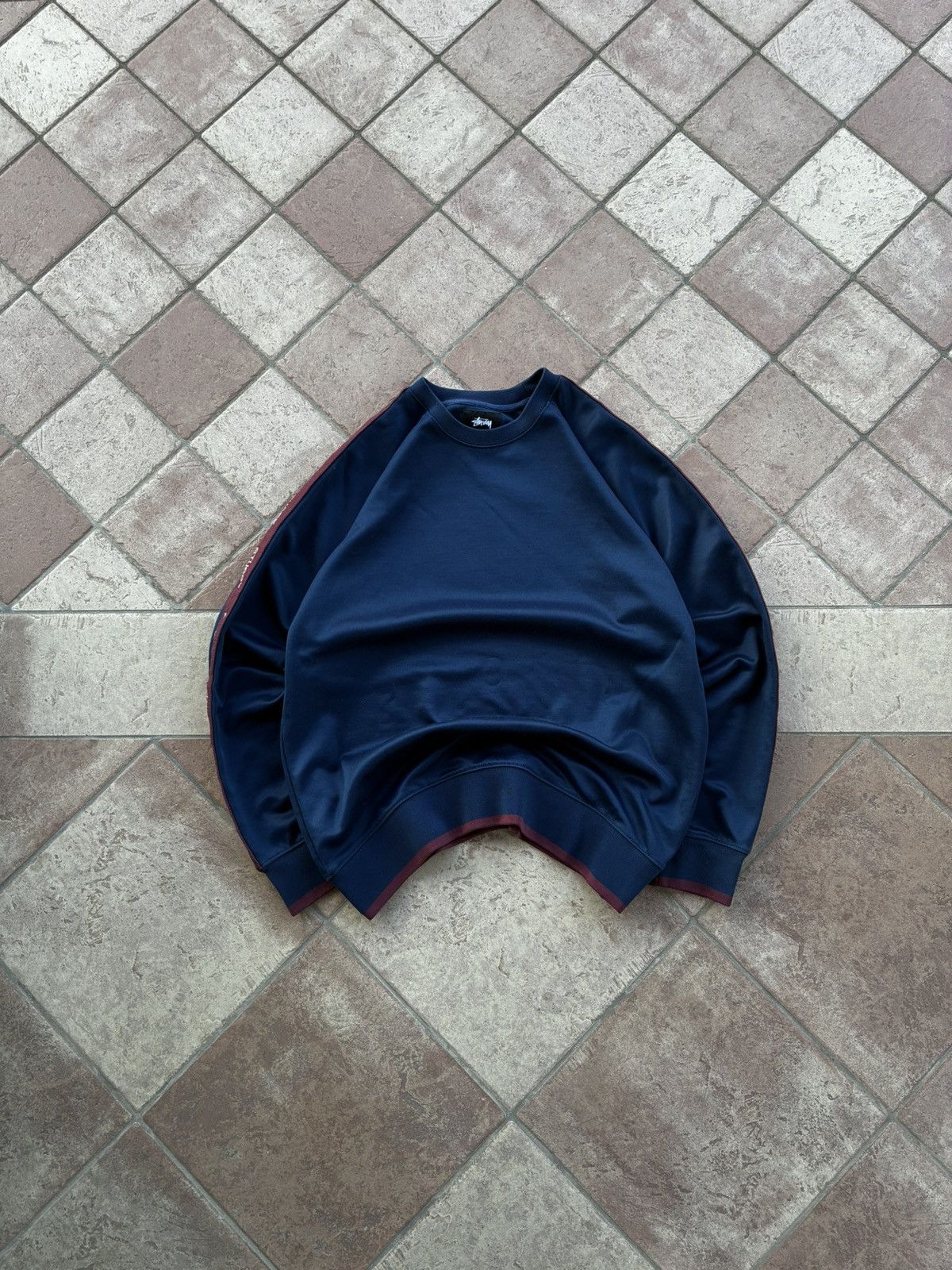 Stussy Stüssy Vintage Y2K Track Crewneck Navy Burgundy Logo Tape Size US M / EU 48-50 / 2 - 1 Thumbnail