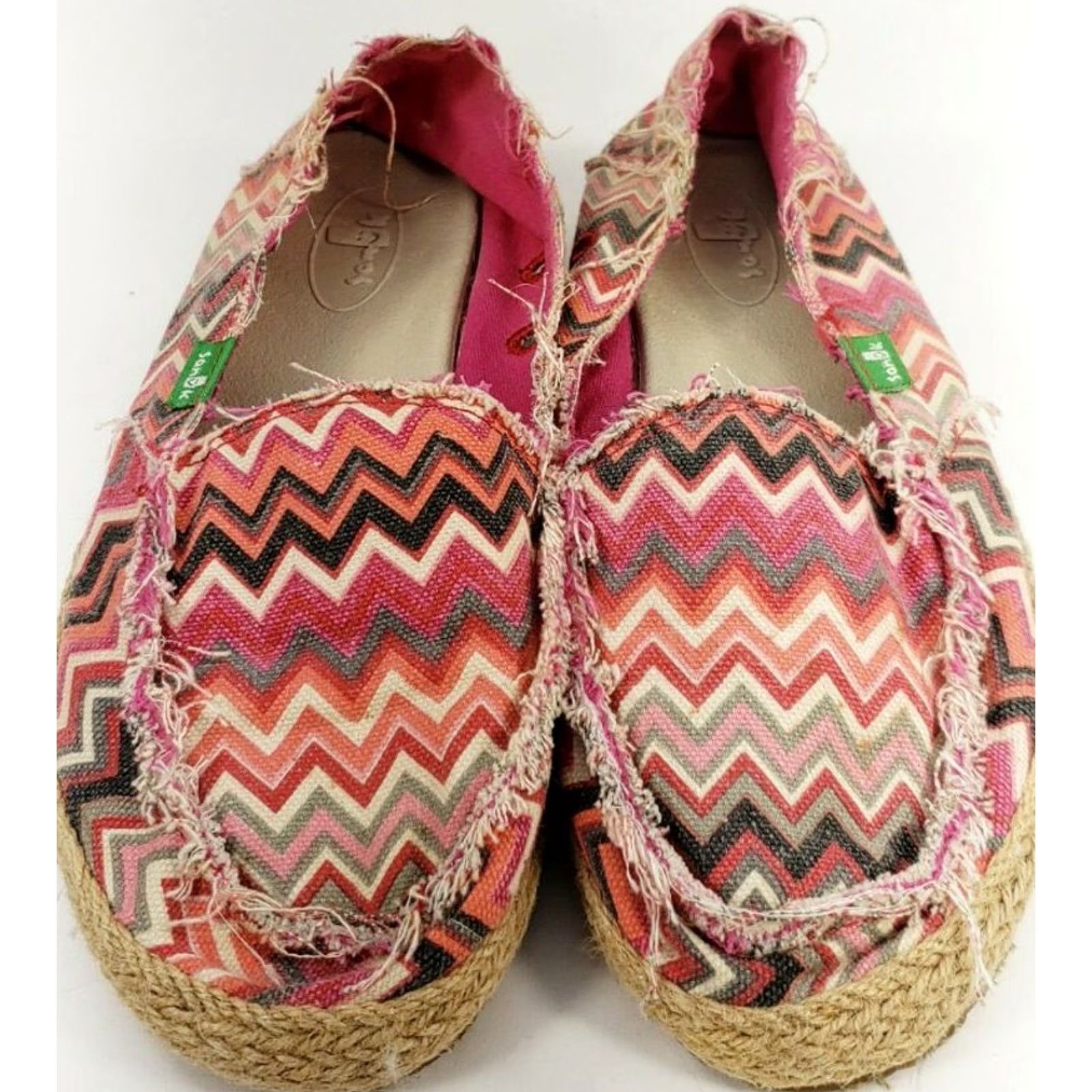 Sanuk Sanuk Women's 6 Funky Fiona Flats Natural Zig Zag Pink Slip On Loafers Casual Lifestyle Size US 6 / IT 36 - 3 Thumbnail