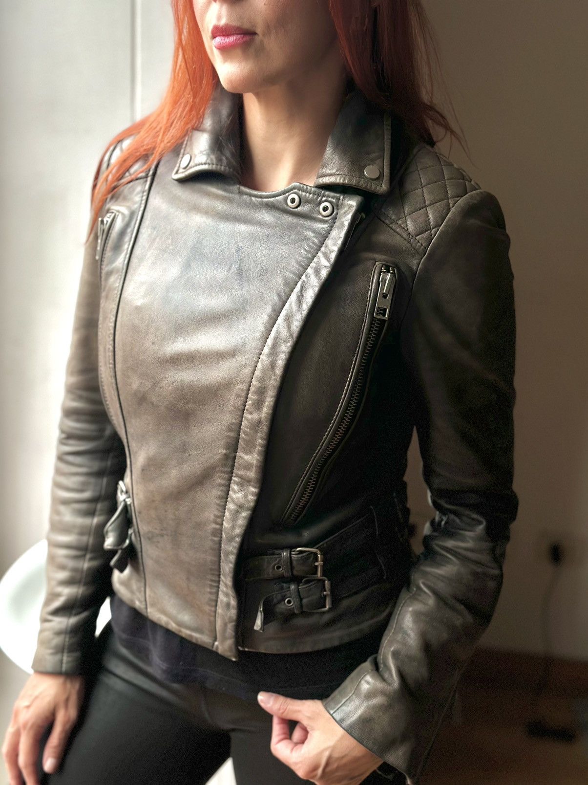 All Saints HAWKS BIKER sheepskin leather jacket us2 uk6 eu34