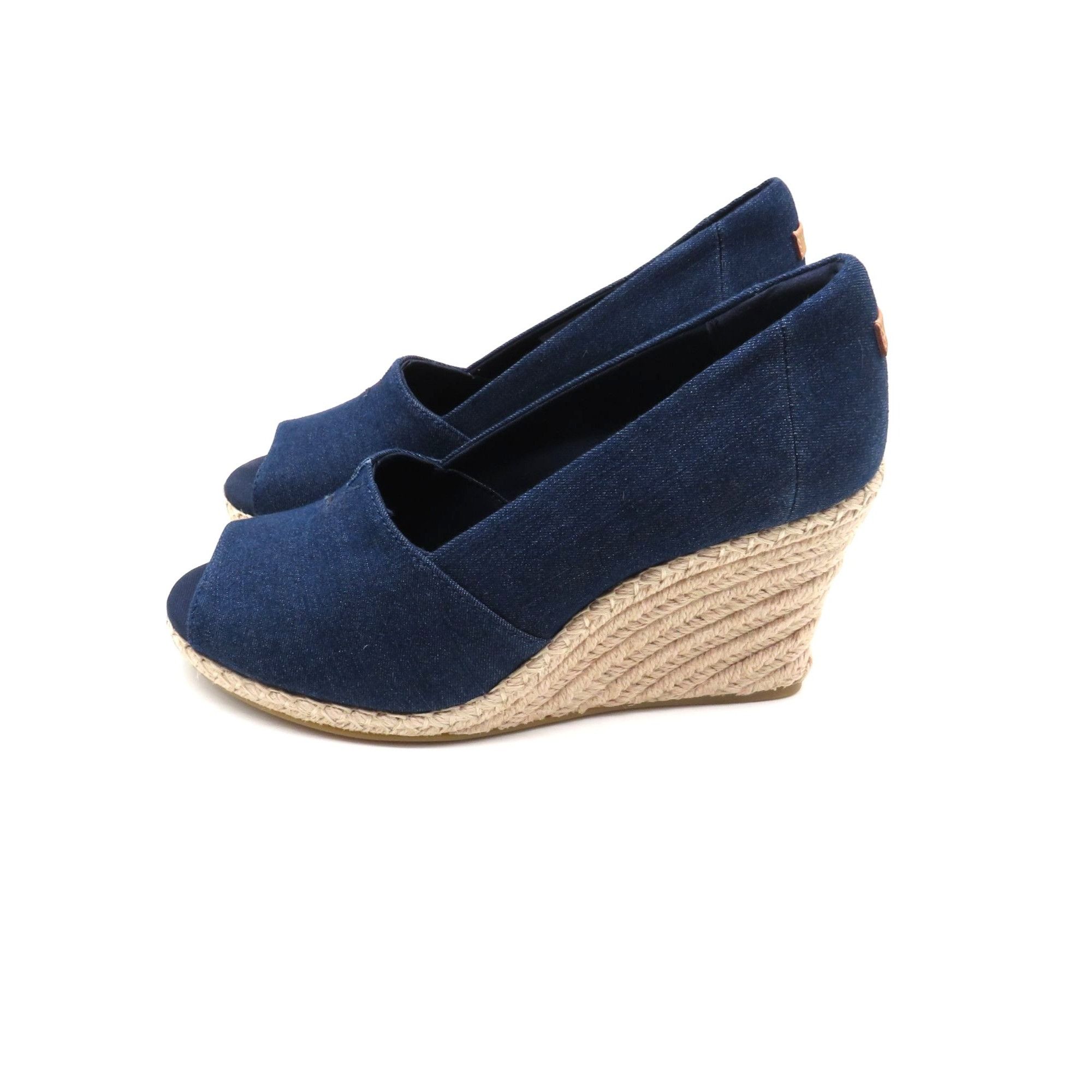 Toms Toms Michelle Navy Dark Denim Wedge Peep-Toe Shoes Size 7.5 Size US 7.5 / IT 37.5 - 5 Thumbnail