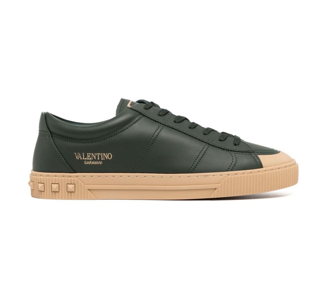 image of Valentino x Valentino Garavani Cityplanet Studded Low-Top Sneakers in Dark Green, Men's (Size 10)