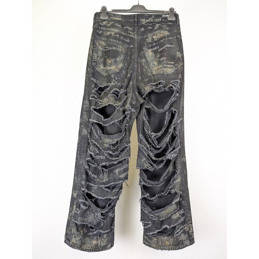 Balenciaga o1rshd1 Unisex Super Destroyed Baggy Pants 13 in Flat Black Size US 34 / EU 50 - 10 Thumbnail