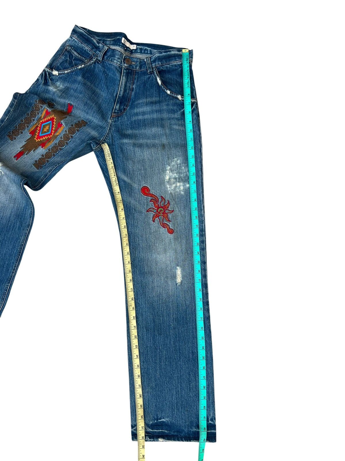 Vintage Vintage Global Work Ortega Embroidery Rips Distressed Denim Size US 31 - 6 Thumbnail
