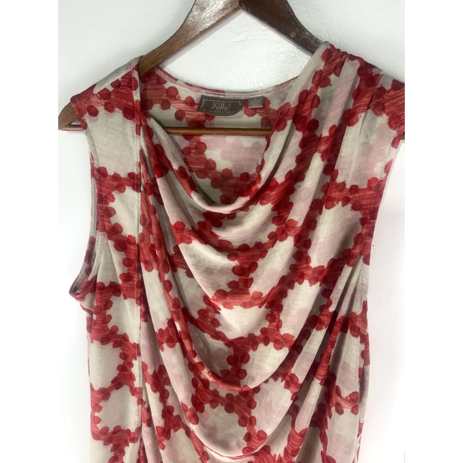 Vintage Kelly Red/Beige Geometric Slinky Dress Top Womens Size L USA Size M / US 6-8 / IT 42-44 - 2 Thumbnail
