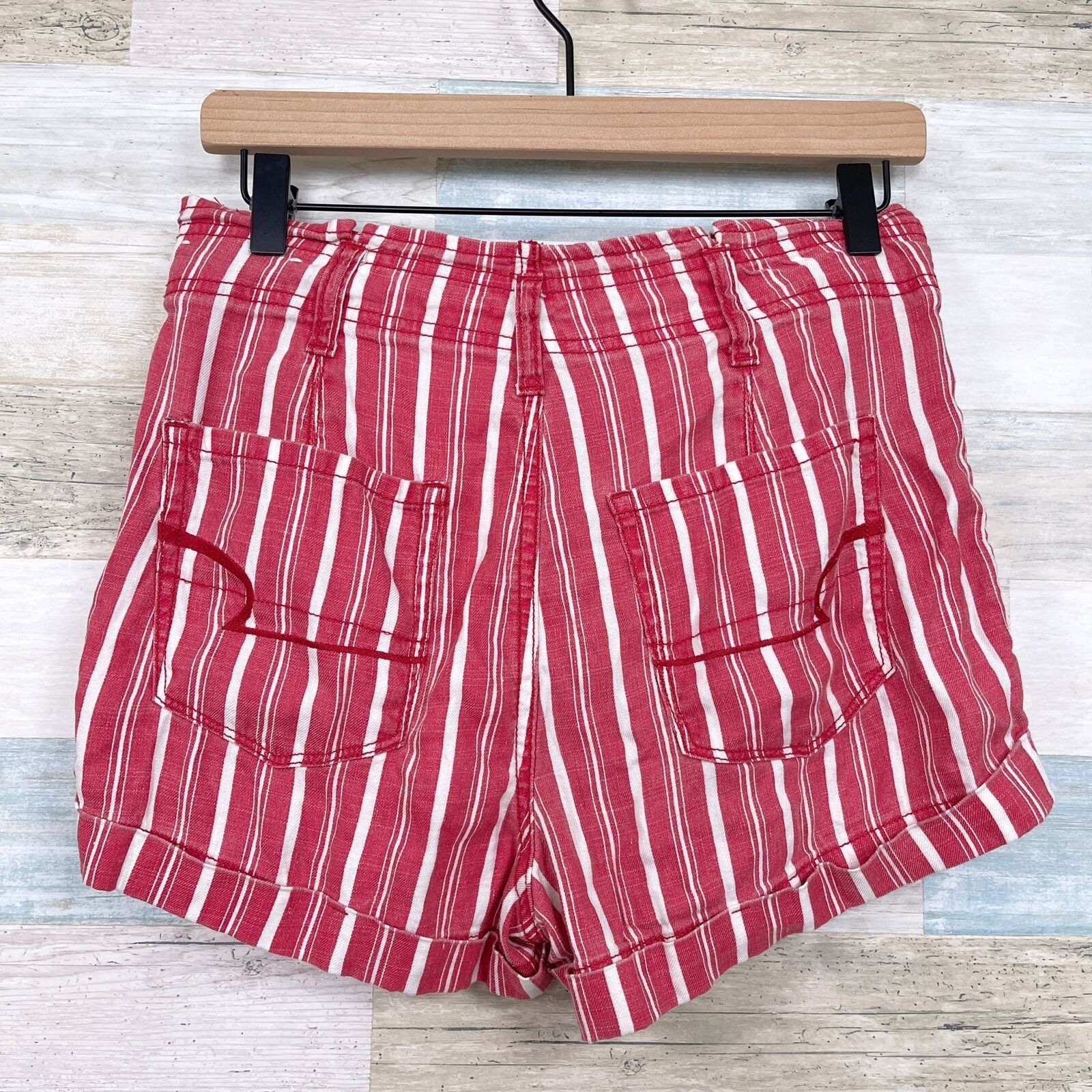 American Eagle Outfitters American Eagle Linen Striped Paperbag Shorts Red Womens 2 Size US 26 / EU 42 - 4 Thumbnail
