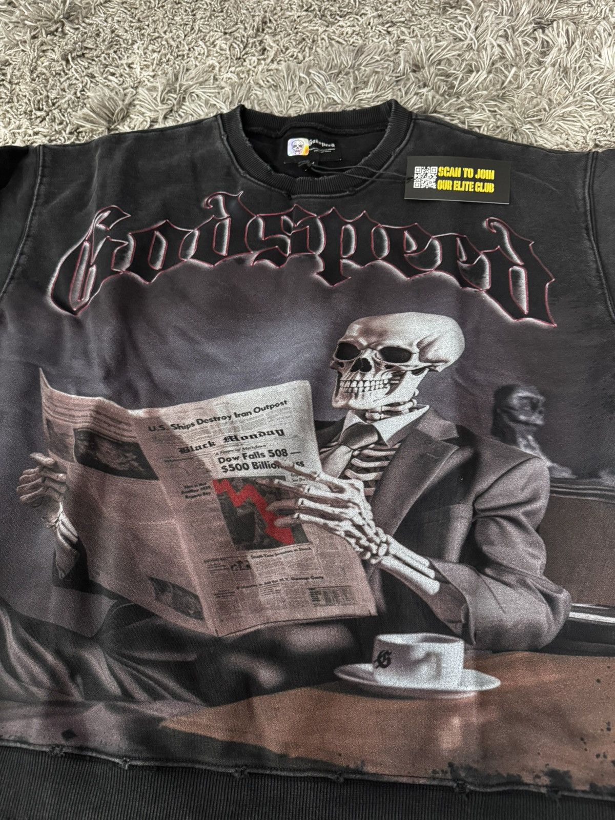 GODSPEED “BLACK MONDAY” SWEATSHIRT in Black Washed (Medium)