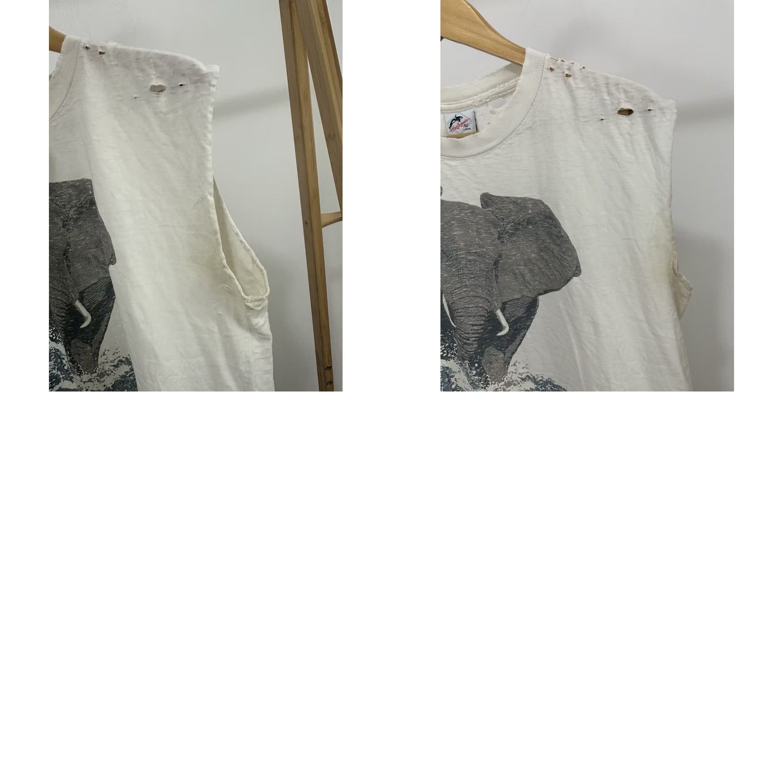 Doublet VTG 90s Harlequin T-Shirt Big Print Elephant Cotton Cream L Mens Distressed Grunge Thrashed Worn Cotton Shirt Size US L / EU 52-54 / 3 - 8 Thumbnail