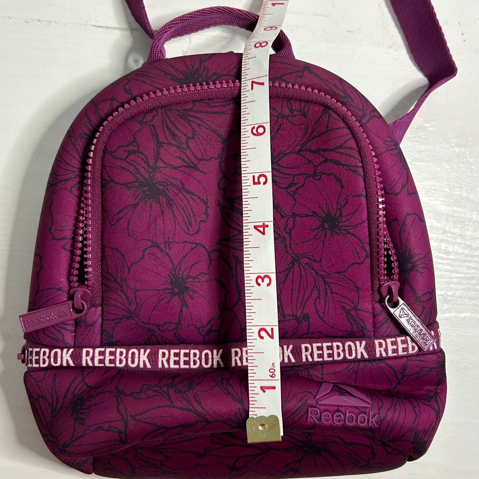 Reebok Reebok Mini Backpack Maroon Floral Neoprene Front Zip Logo Size ONE SIZE - 4 Thumbnail