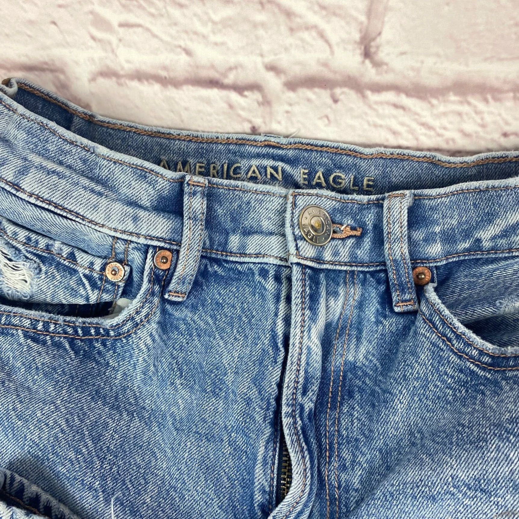 American Eagle Outfitters American Eagle Womens Baggy Jeans High Rise Straight Leg Distressed Ripped Sz 6 Size 28" / US 6 / IT 42 - 2 Thumbnail