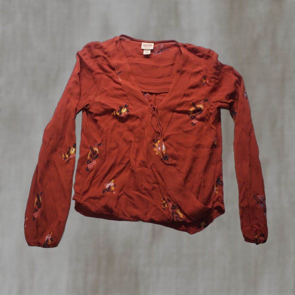 Mossimo MOSSIMO Blouse Shirt Women's Boho Tunic Long Sleeve Over Lay Orange Floral XS Lace Sheer 90s Inspired Size XS / US 0-2 / IT 36-38 - 1 Thumbnail