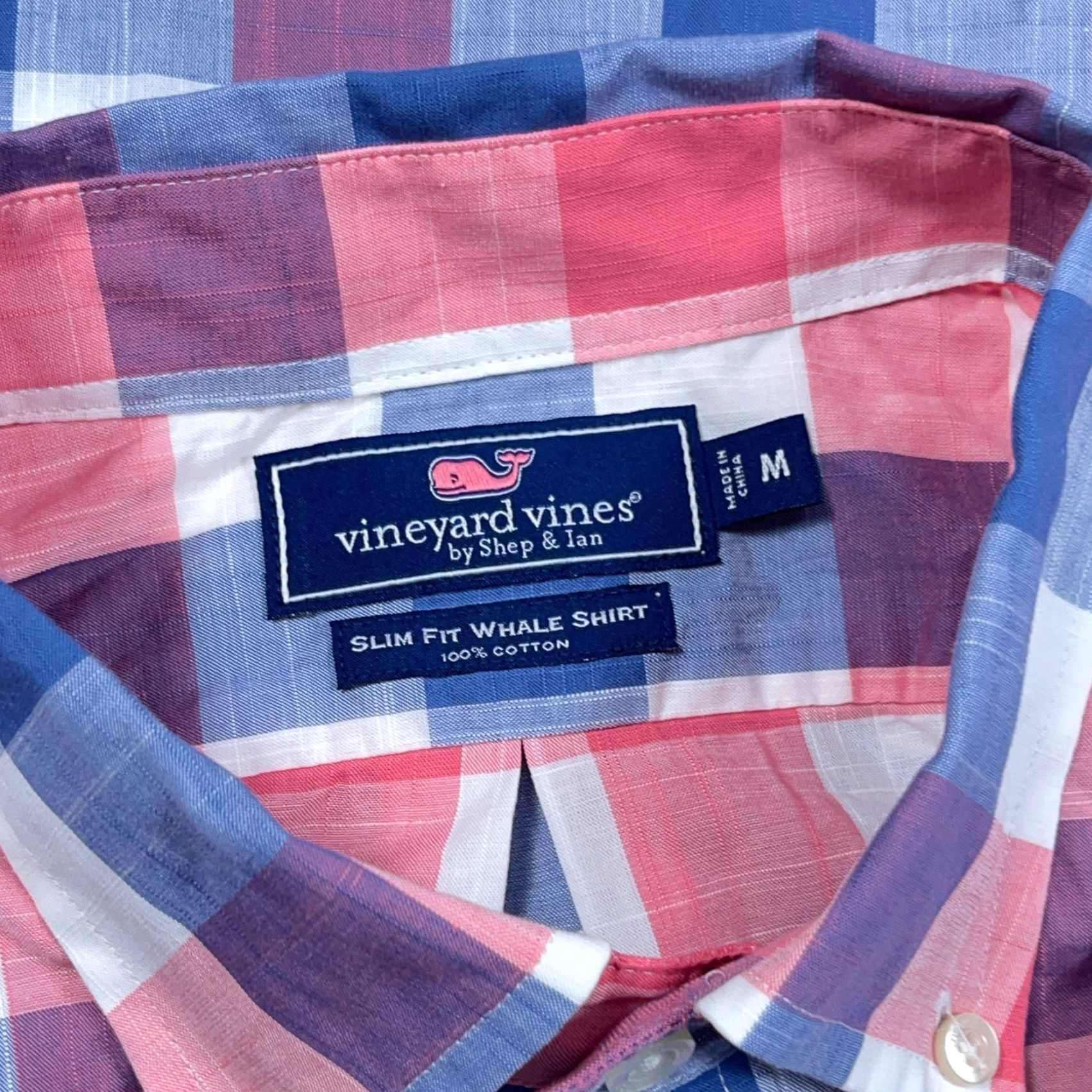 Vineyard Vines Vineyard Vines Shirt Men M Pink Blue Slim Fit Button-Up Plaid Check Poplin Size US M / EU 48-50 / 2 - 3 Thumbnail