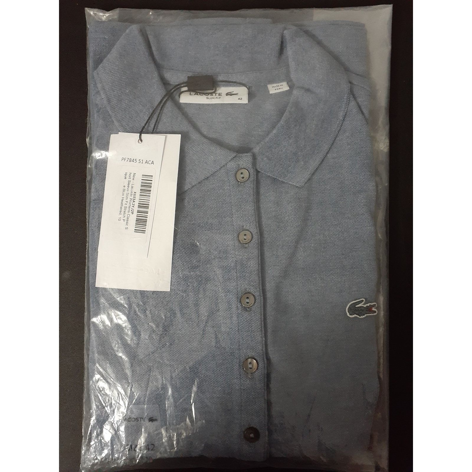 Lacoste Lacoste Women's Short Slim Fit Stretch Polo Shirt Grey 10 Size L / US 10 / IT 46 - 1 Preview