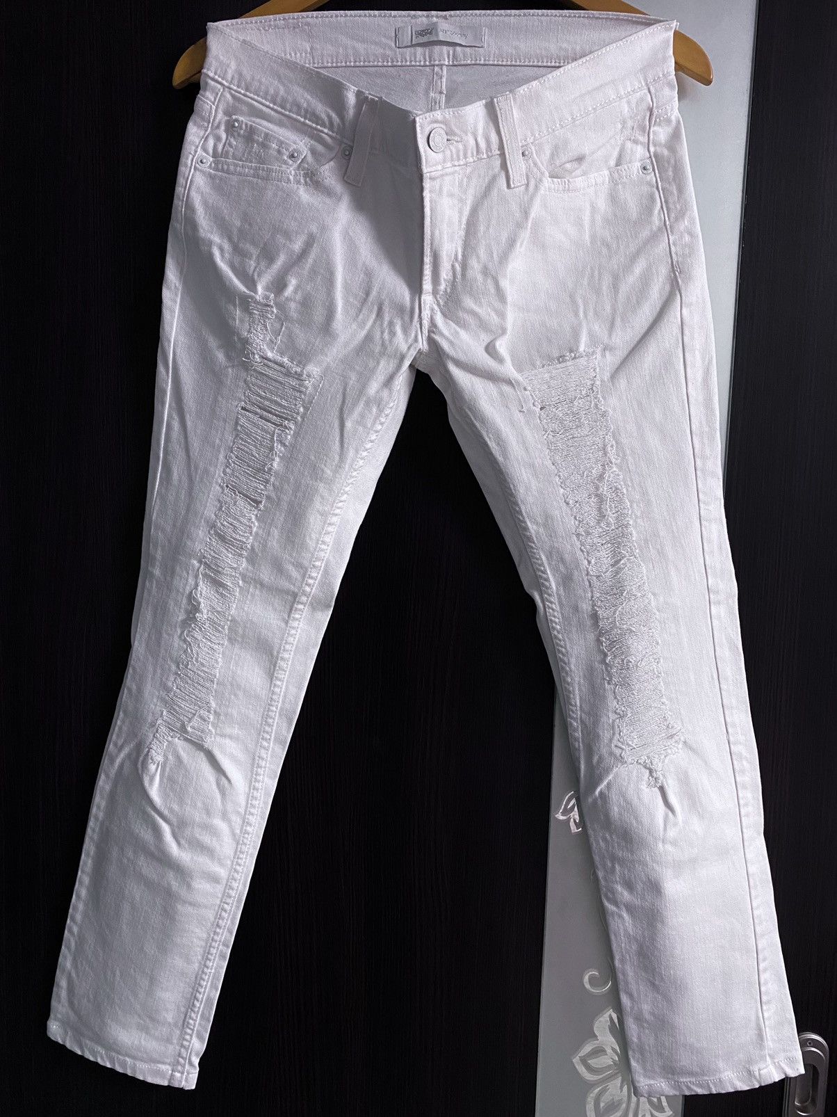 Levi's Vintage Clothing Levi’s 524 Skinny Strip Stitched Torn Distressed Jeans Denim Size 29" - 2 Thumbnail