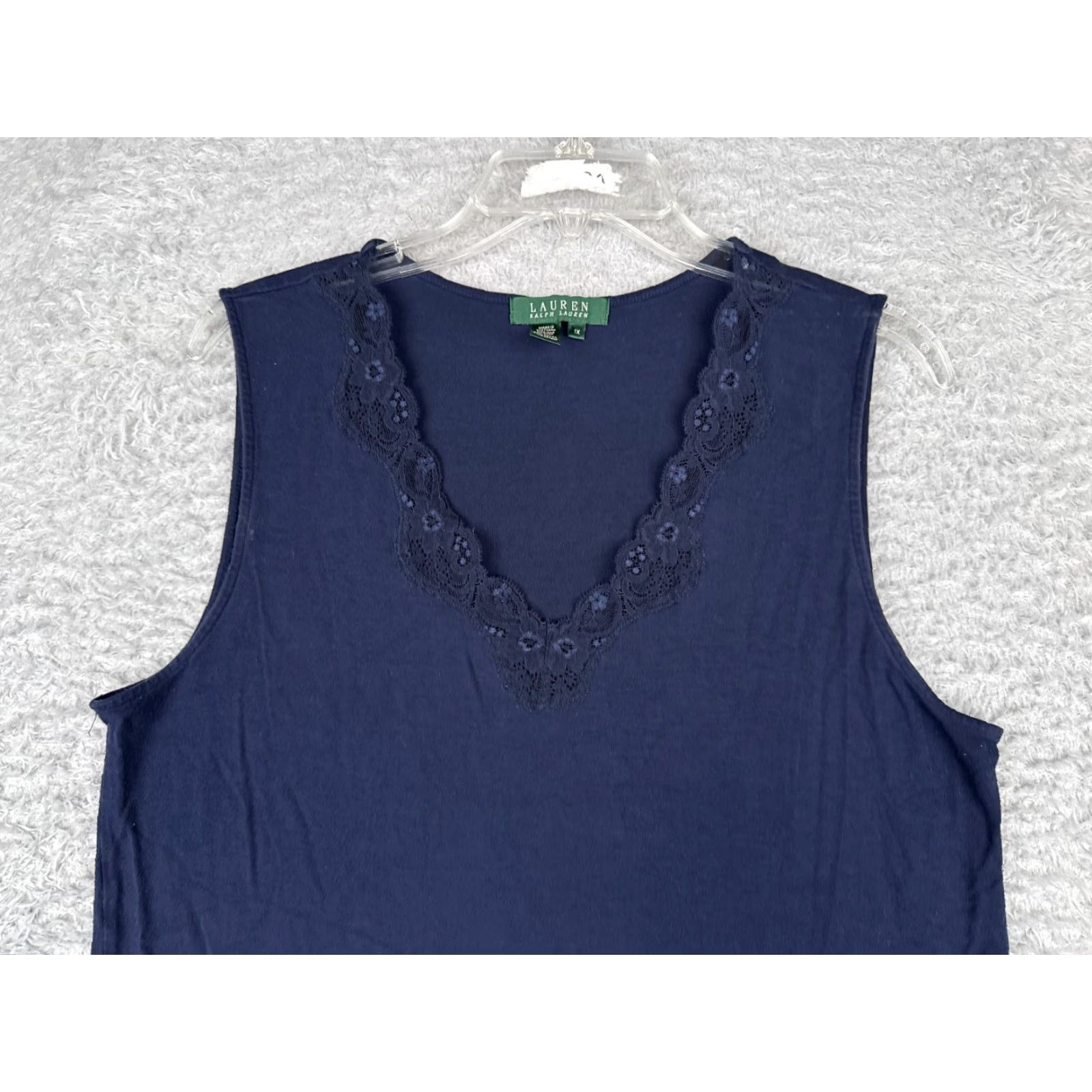 Ralph Lauren Lauren Ralph Lauren Tank Shirt Womens 1X Blue Floral Lace V-Neck Rayon Blend Size XL / US 12-14 / IT 48-50 - 4 Thumbnail