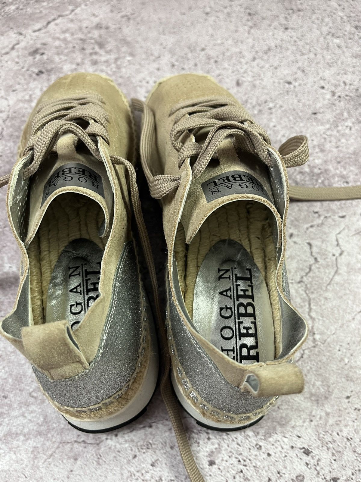 Hogan Hogan Rebel Beige Suede Espadrille Platform Sneakers Luxury Size US 8 / IT 38 - 10 Thumbnail