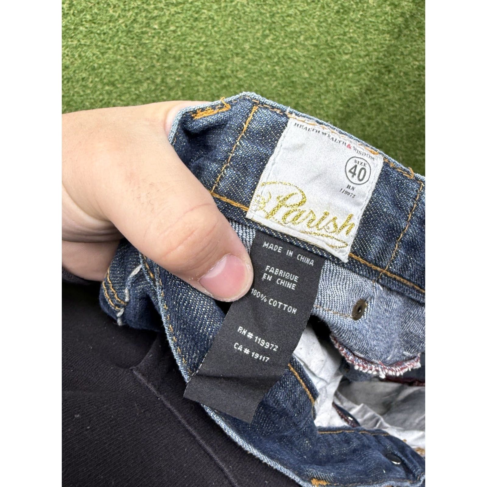 Vintage Parish Jeans Mens 40 Baggy Wide-Leg Flap Pockets Grunge Dark Wash Denim y2k Jeans Size US 40 / EU 56 - 7 Thumbnail