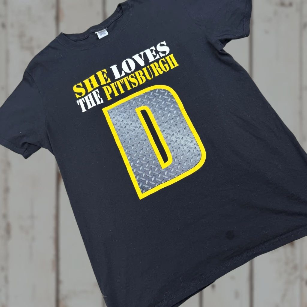 Gildan Pittsburgh D Shirt Mens Large Black Gildan Funny Football Graphic Double Sided Size US L / EU 52-54 / 3 - 1 Thumbnail