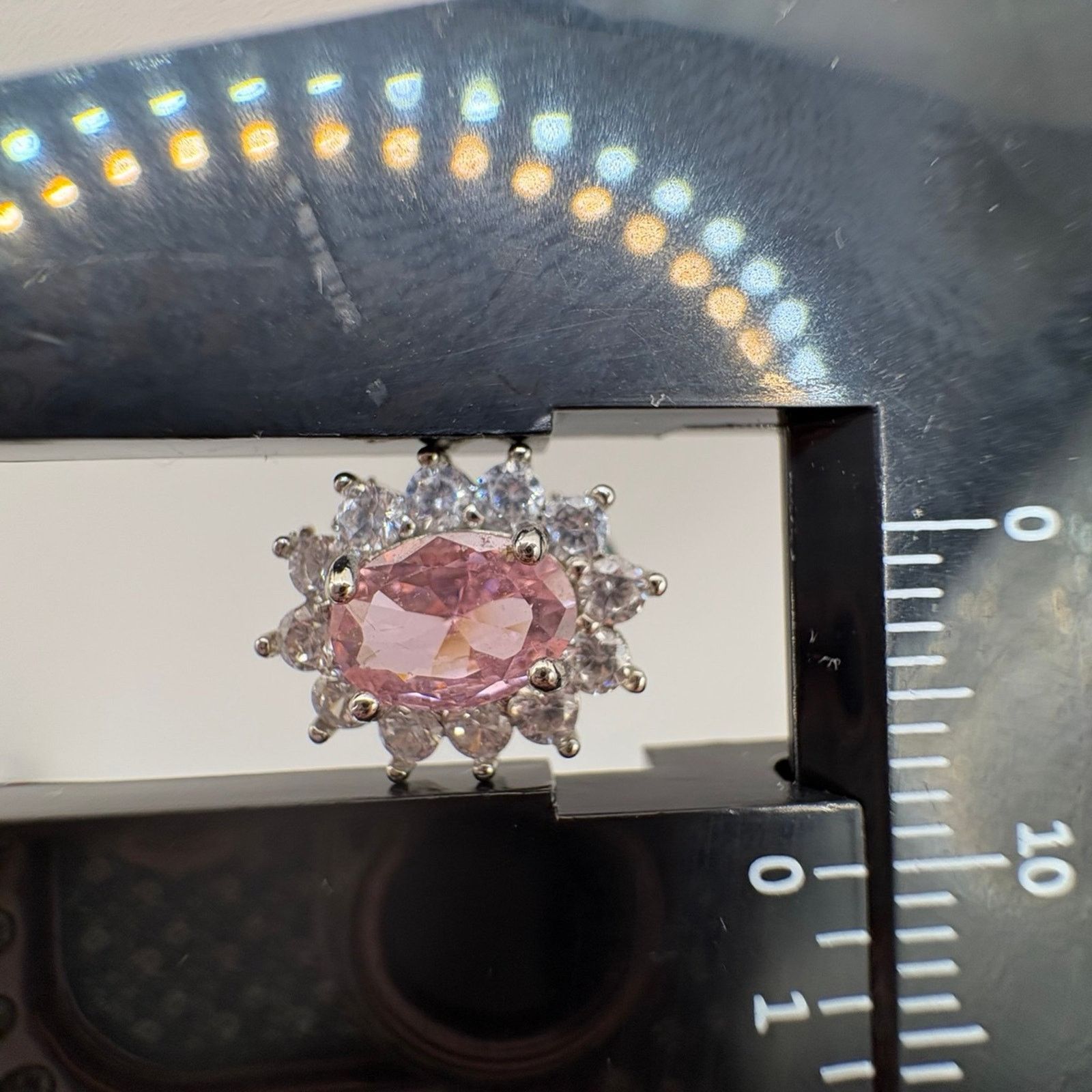 Handmade Sparkling Pink & White CZ Oval Halo Stud Earrings – Silver Size ONE SIZE - 3 Thumbnail