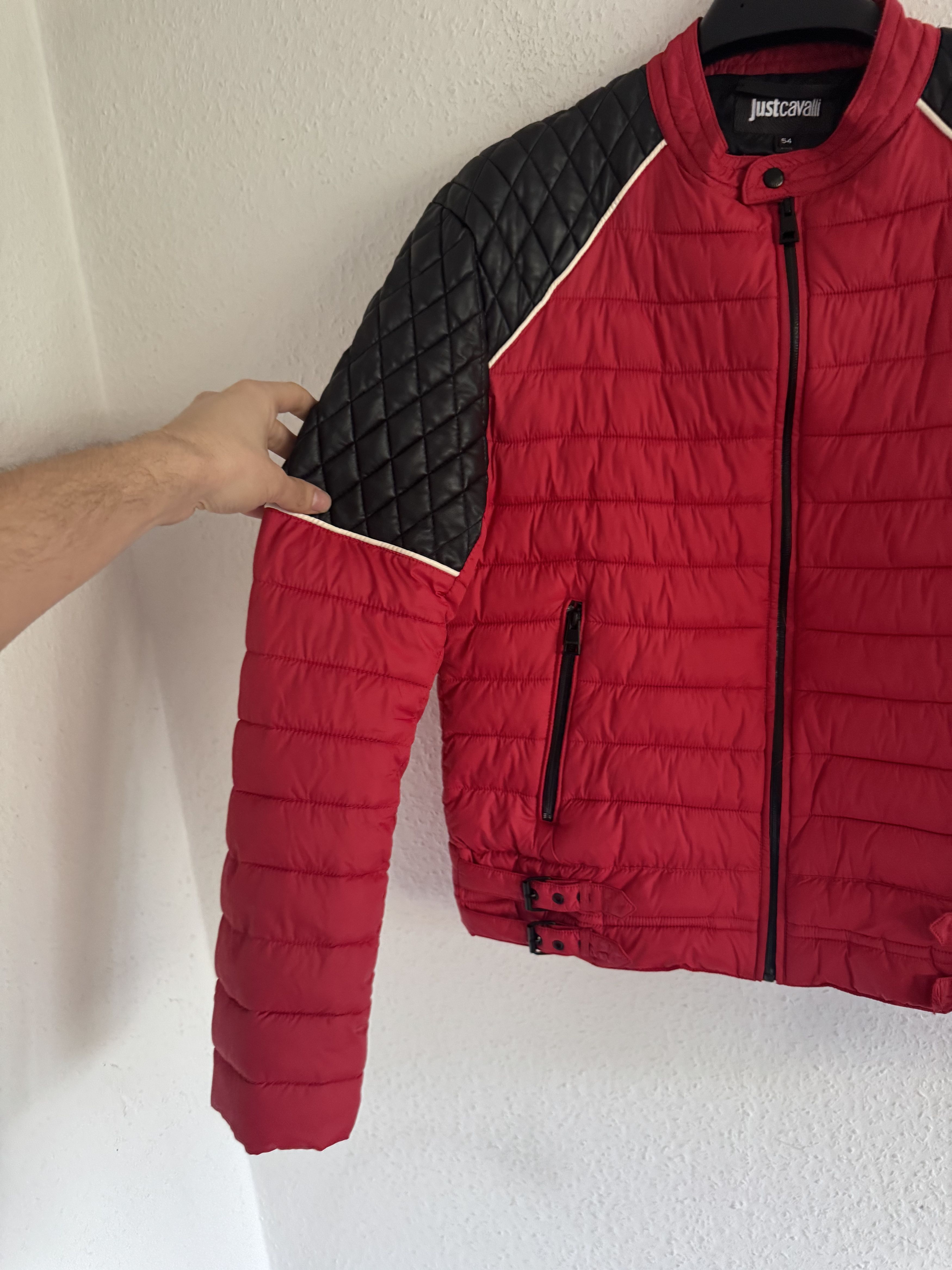 Just Cavalli Quilted Biker Down Jacket With Leather Shoulders Size US XL / EU 56 / 4 - 9 Thumbnail