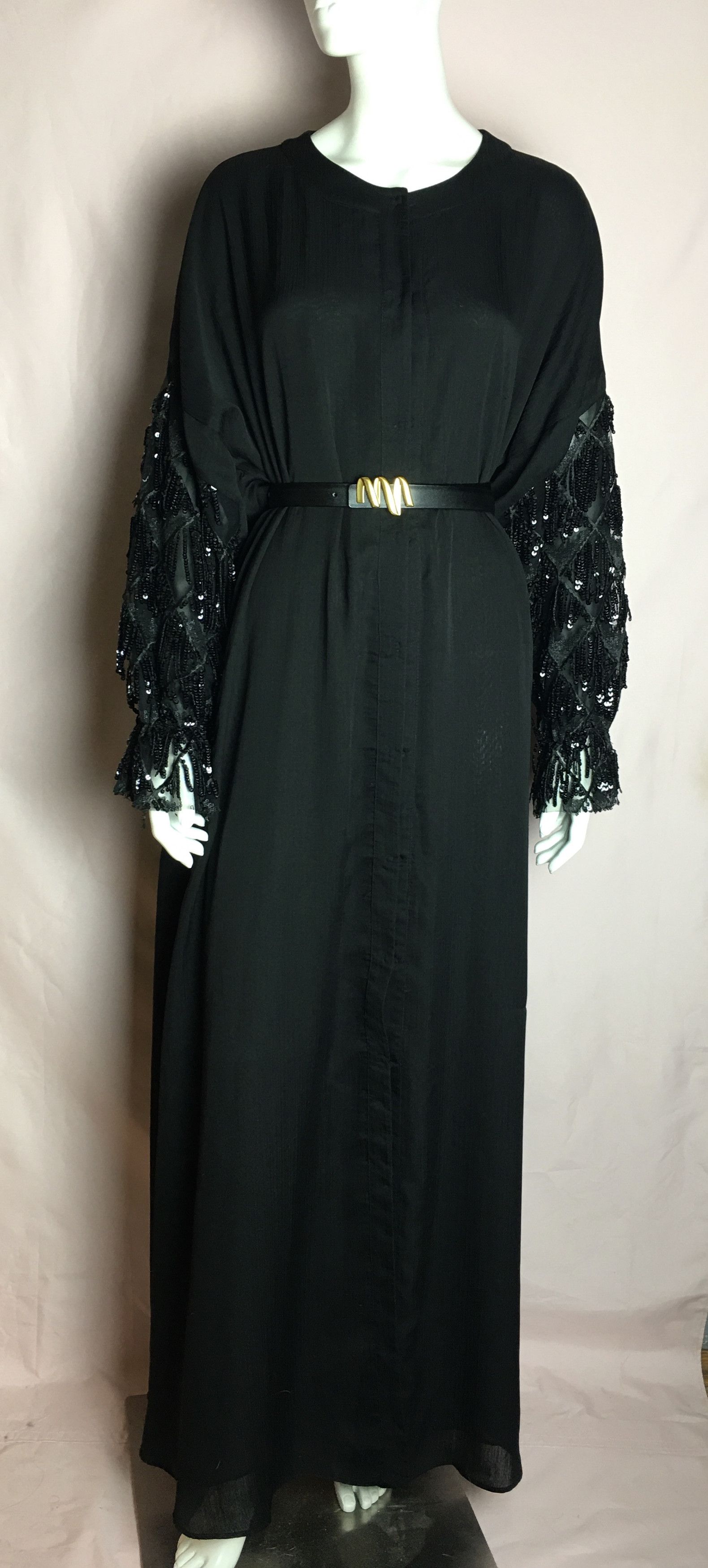 Pierre Cardin Pierre Cardin Black Abaya Dress Sequin Beaded Tassel Sleeves Size M / US 6-8 / IT 42-44 - 2 Thumbnail