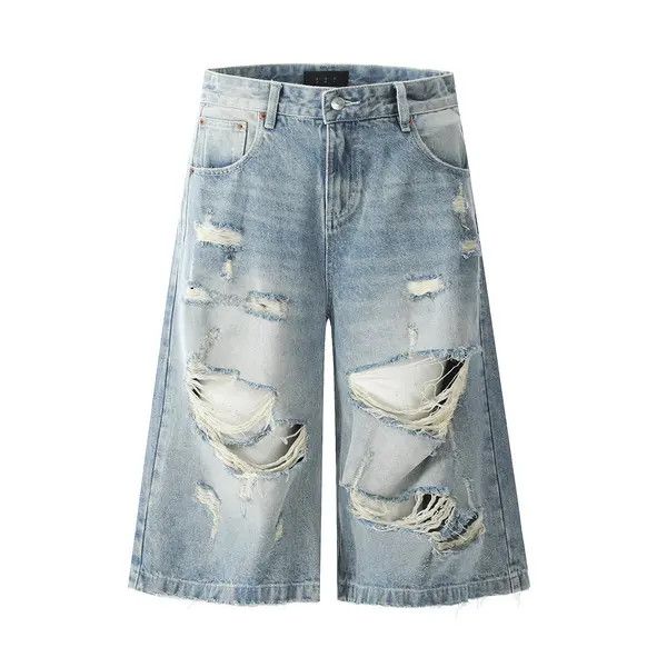 Japanese Brand VIBE Punk men's distressed loose washed ripped denim shorts Size US 32 / EU 48 - 1 Thumbnail