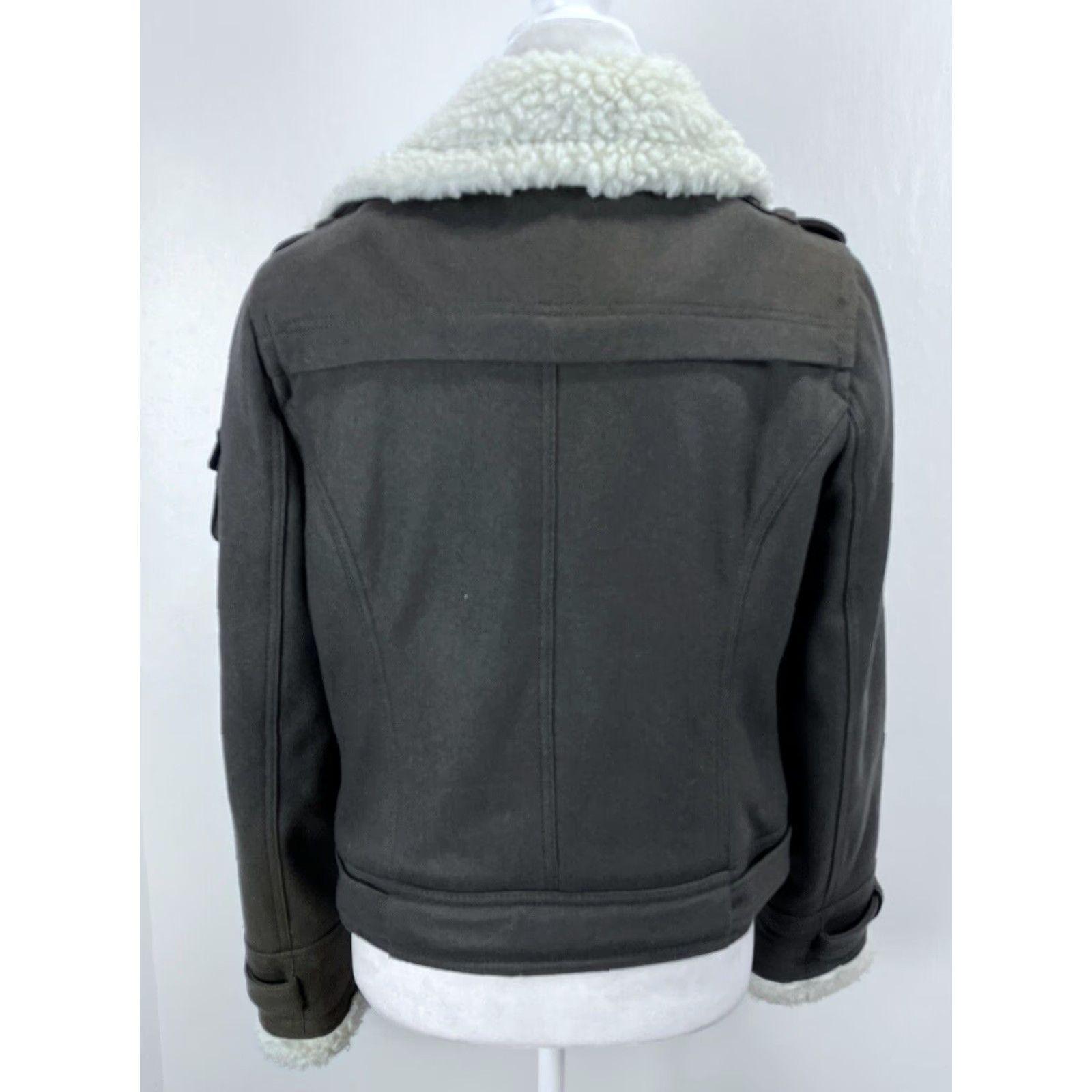 American Eagle Outfitters American Eagle Women's Short Bomber Jacket Coat Army Green Wool Blend Lined Size L Size L / US 10 / IT 46 - 3 Thumbnail