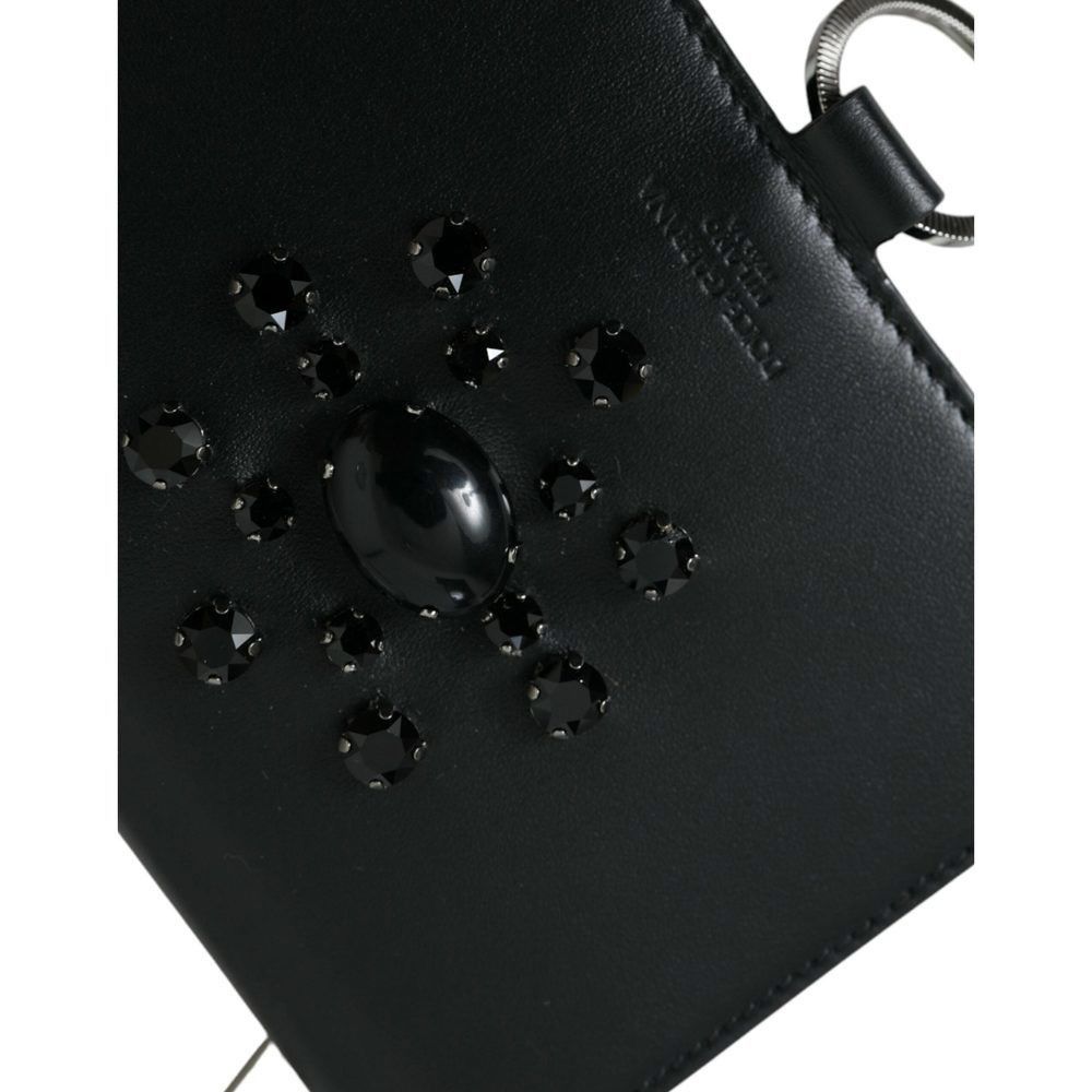 Dolce & Gabbana Dolce & Gabbana Black White Leather Crystal Embellished Card Size ONE SIZE - 5 Thumbnail